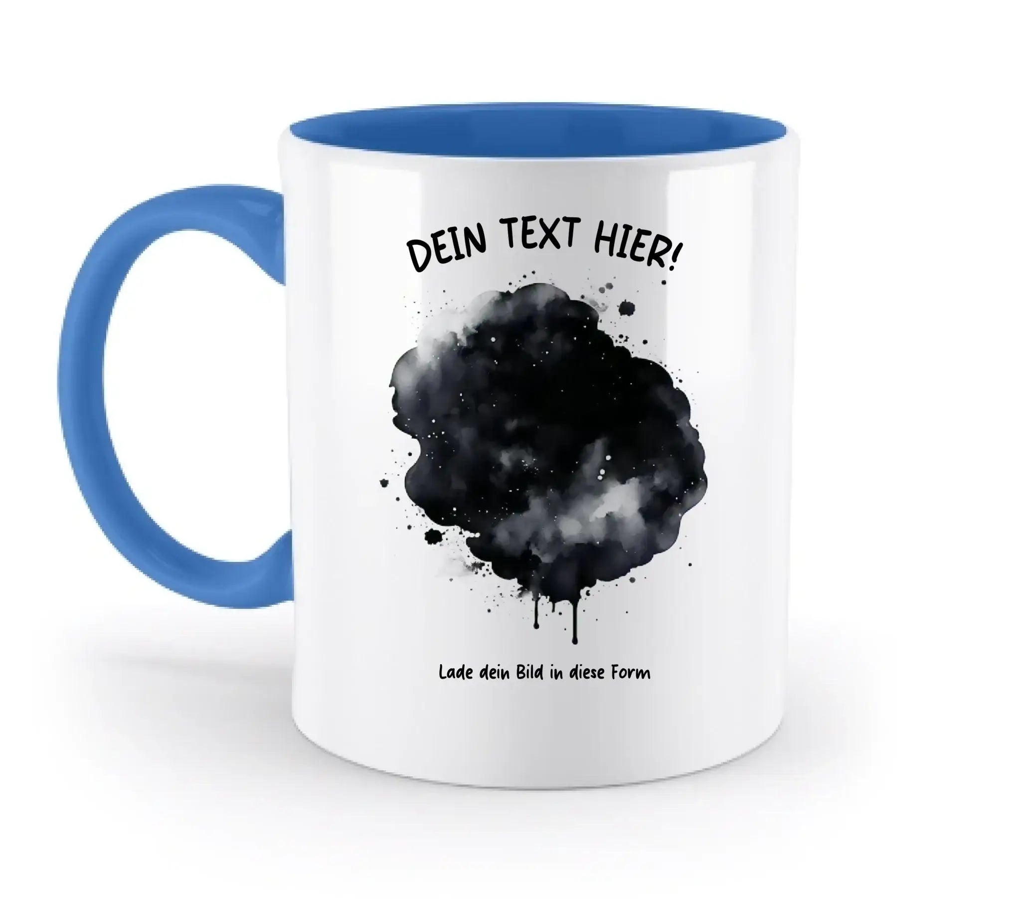 Dein Foto im Farbklecks mit Wunschtext (personalisierbare Fotomotive) - Zweifarbige Tasse / Blue / 330ml