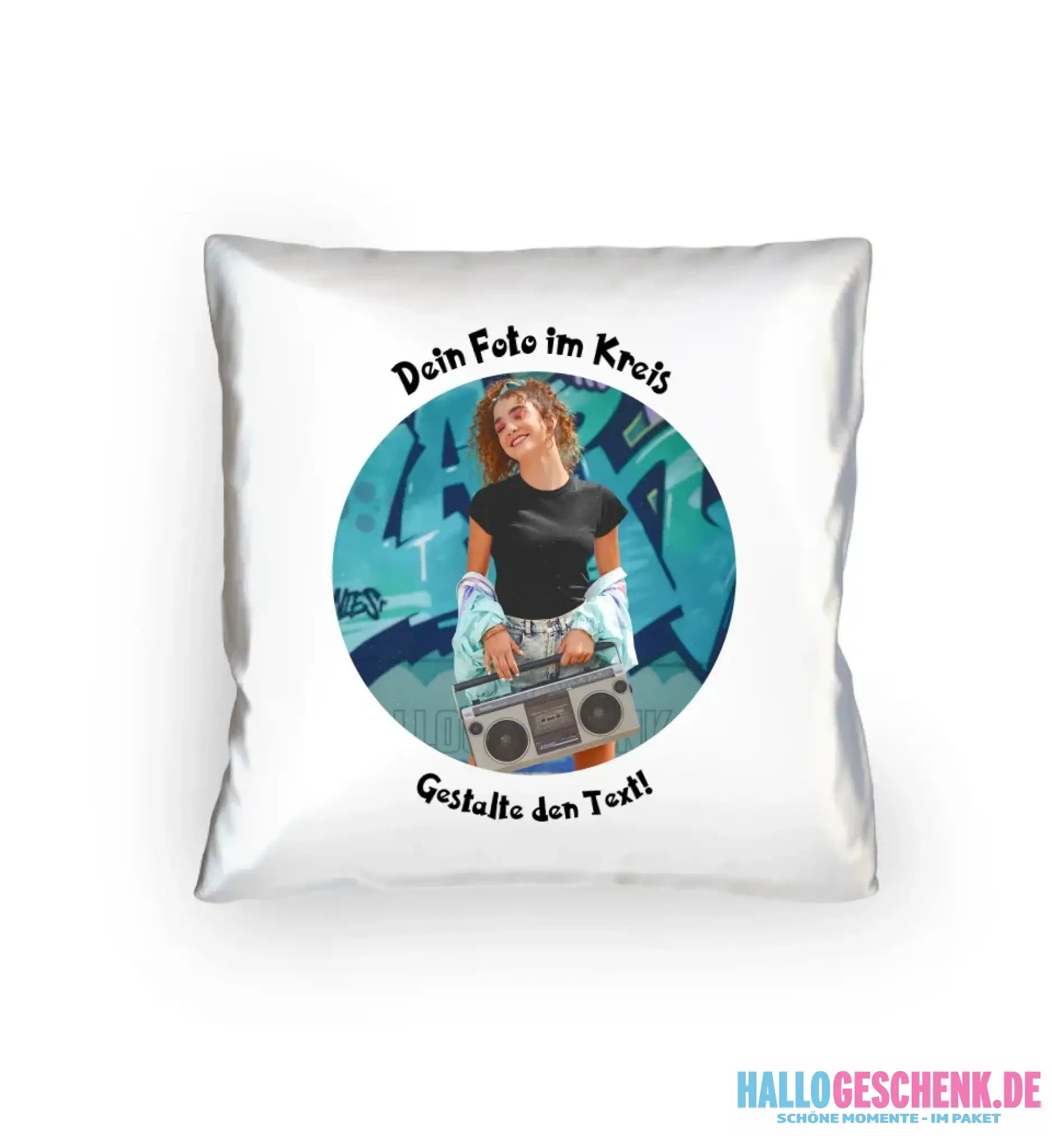 Dein Foto im Kreis + Text • Kissen 40x40 cm • personalisiert