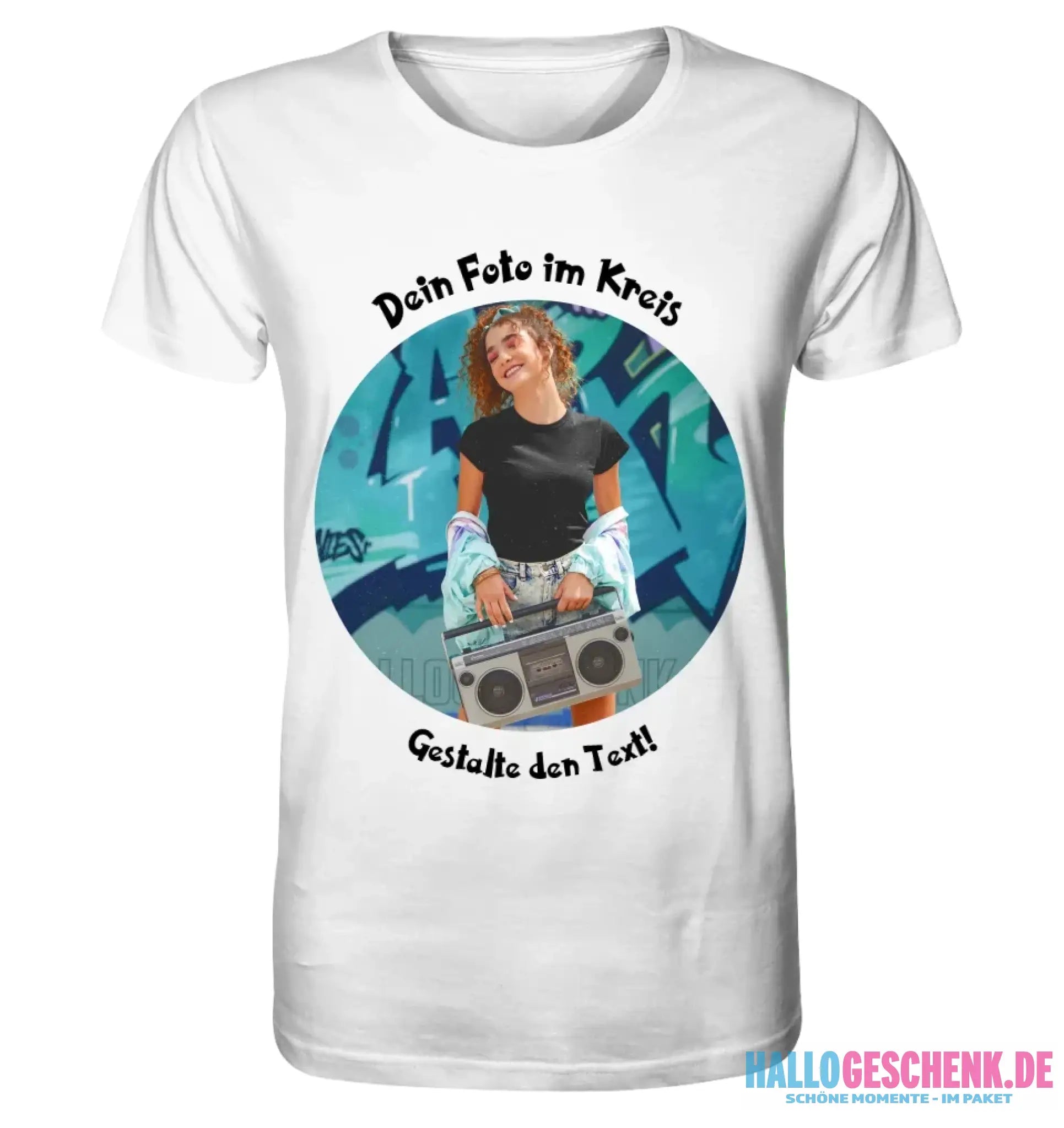 Dein Foto im Kreis + Text • Unisex Premium T-Shirt XS-5XL aus Bio-Baumwolle für Damen & Herren • Exklusivdesign • personalisiert
