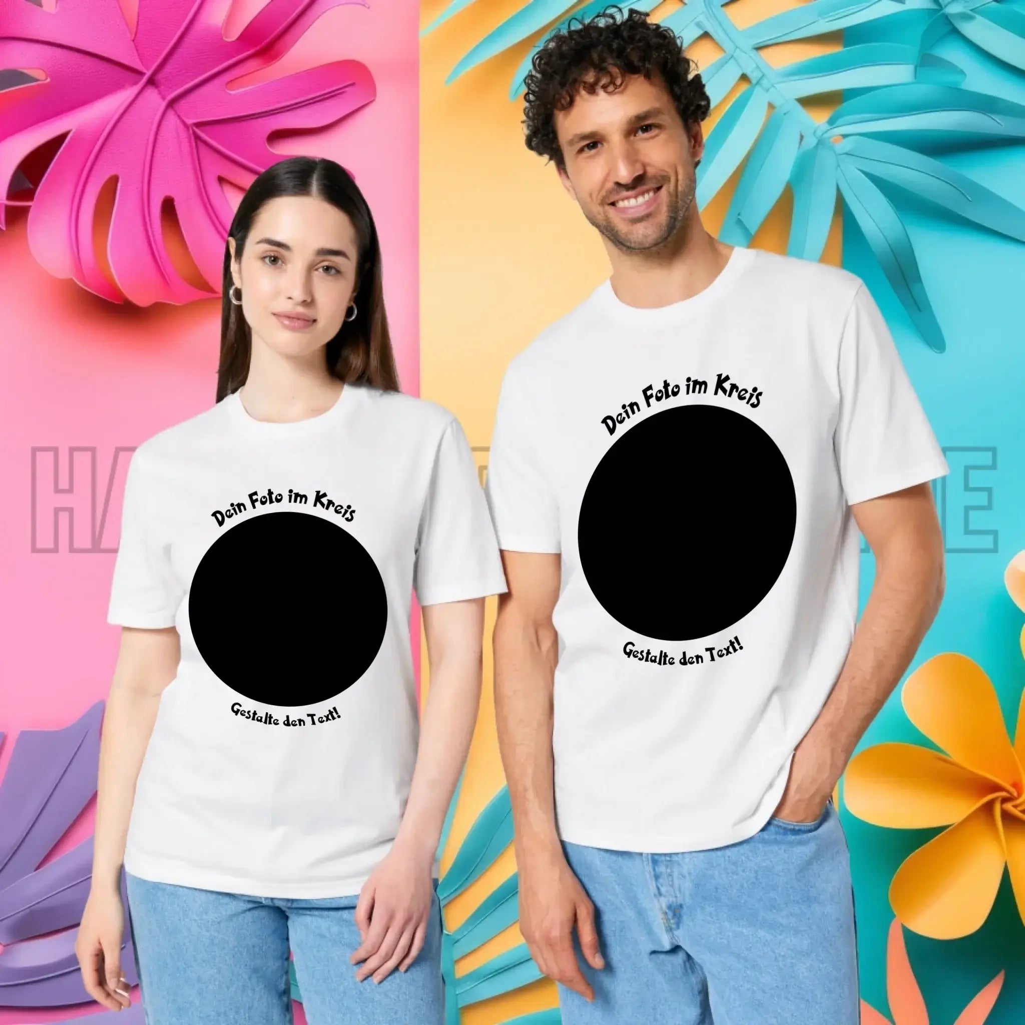 Dein Foto im Kreis + Text • Unisex Premium T-Shirt XS-5XL aus Bio-Baumwolle für Damen & Herren • Exklusivdesign • personalisiert