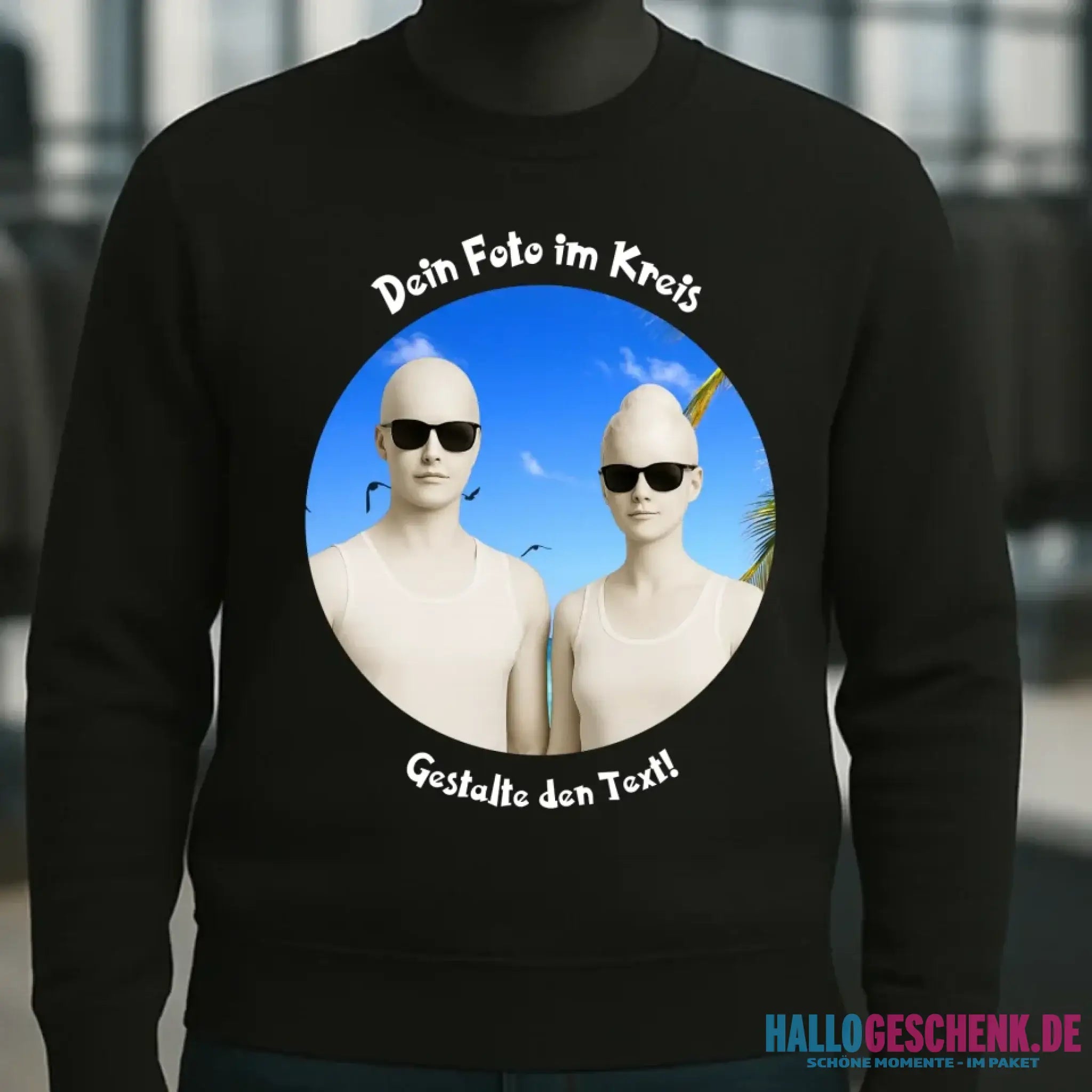 Dein Foto im Kreis + Text • Unisex Sweatshirt Bio-Baumwolle in 4 Farben XS-3XL • personalisiert