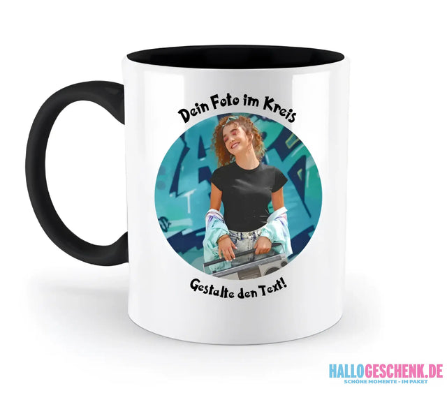 Dein FOTO im Kreis + Text • zweifarbige Tasse spülmaschinengeeignet • Exklusivdesign • personalisiert