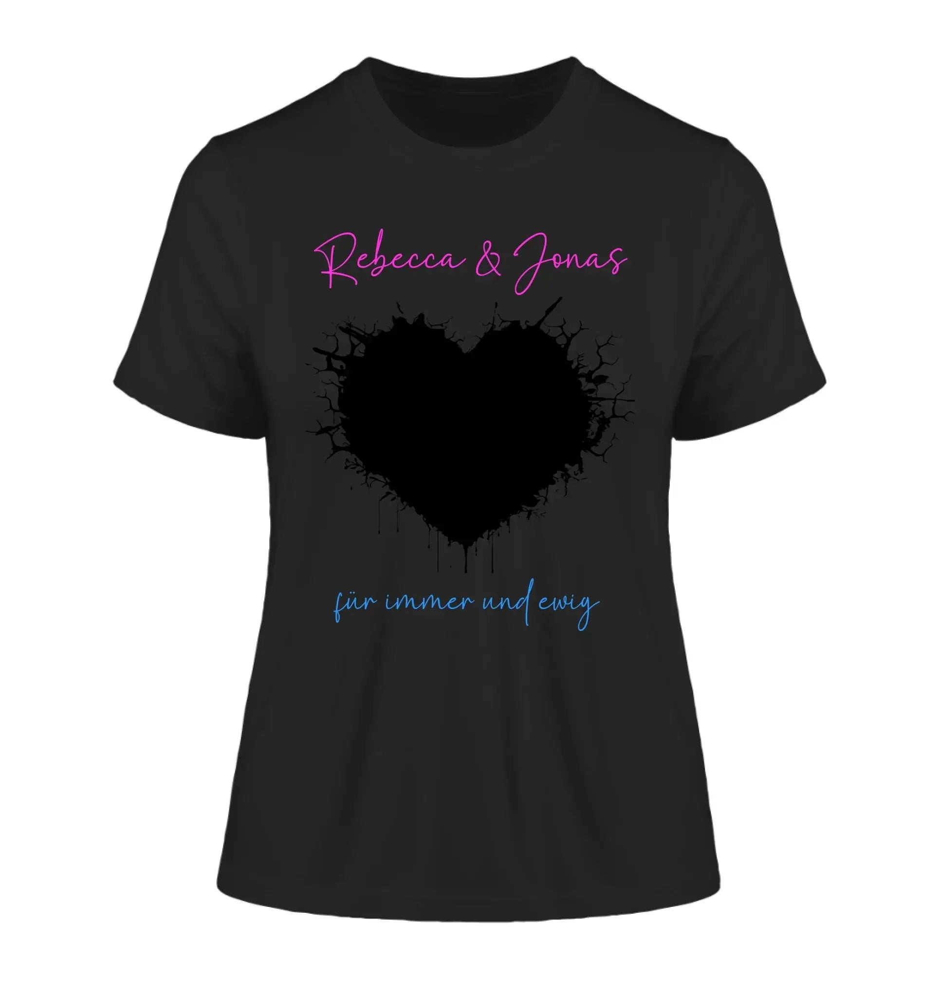 Dein Foto im wilden Herz - mit Wunschtext (personalisierbare Fotomotive) - Damen T-Shirt (Fitted) • Bio / Black / 2XL