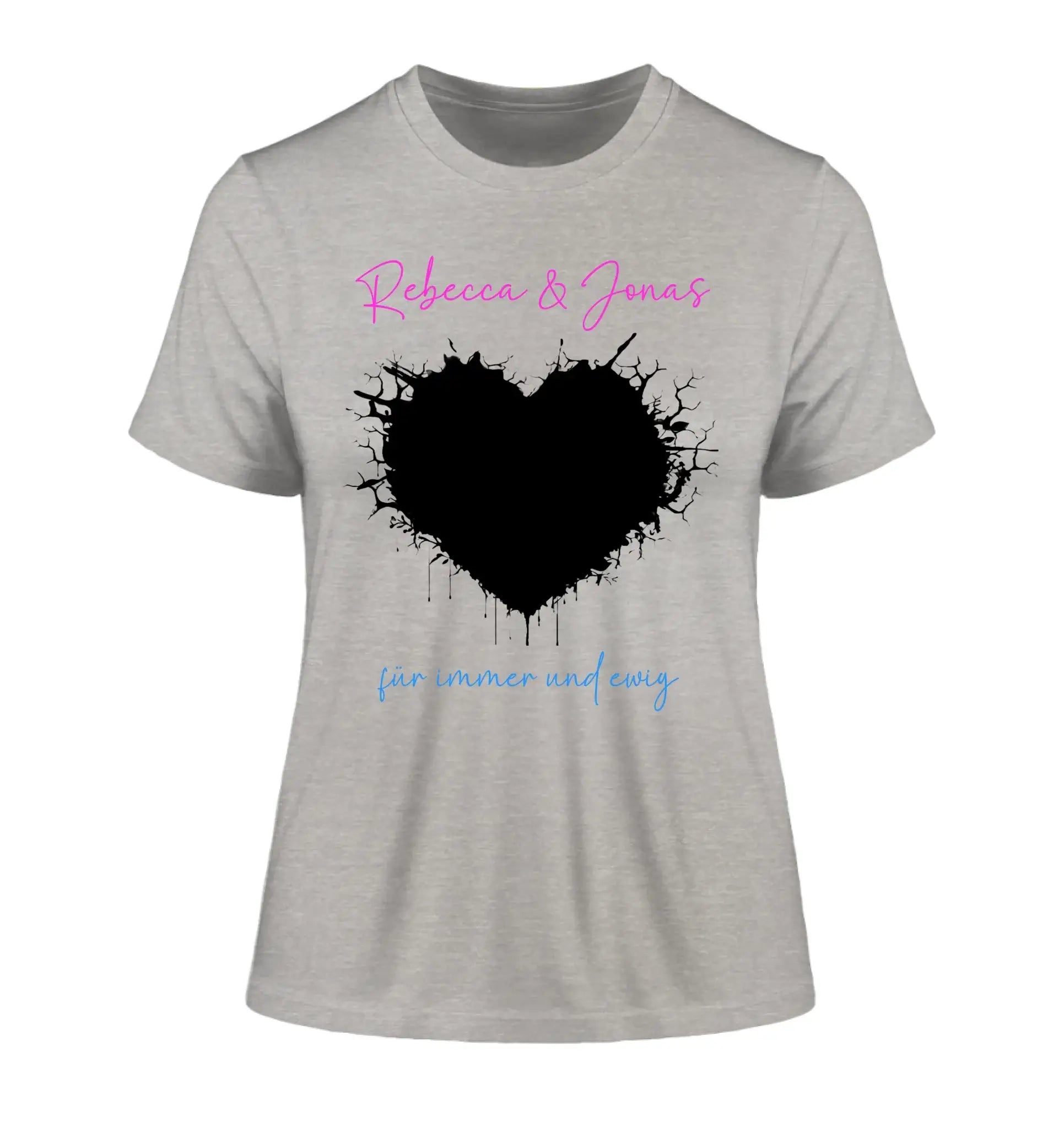 Dein Foto im wilden Herz - mit Wunschtext (personalisierbare Fotomotive) - Damen T-Shirt (Fitted) • Bio / Heather Grey