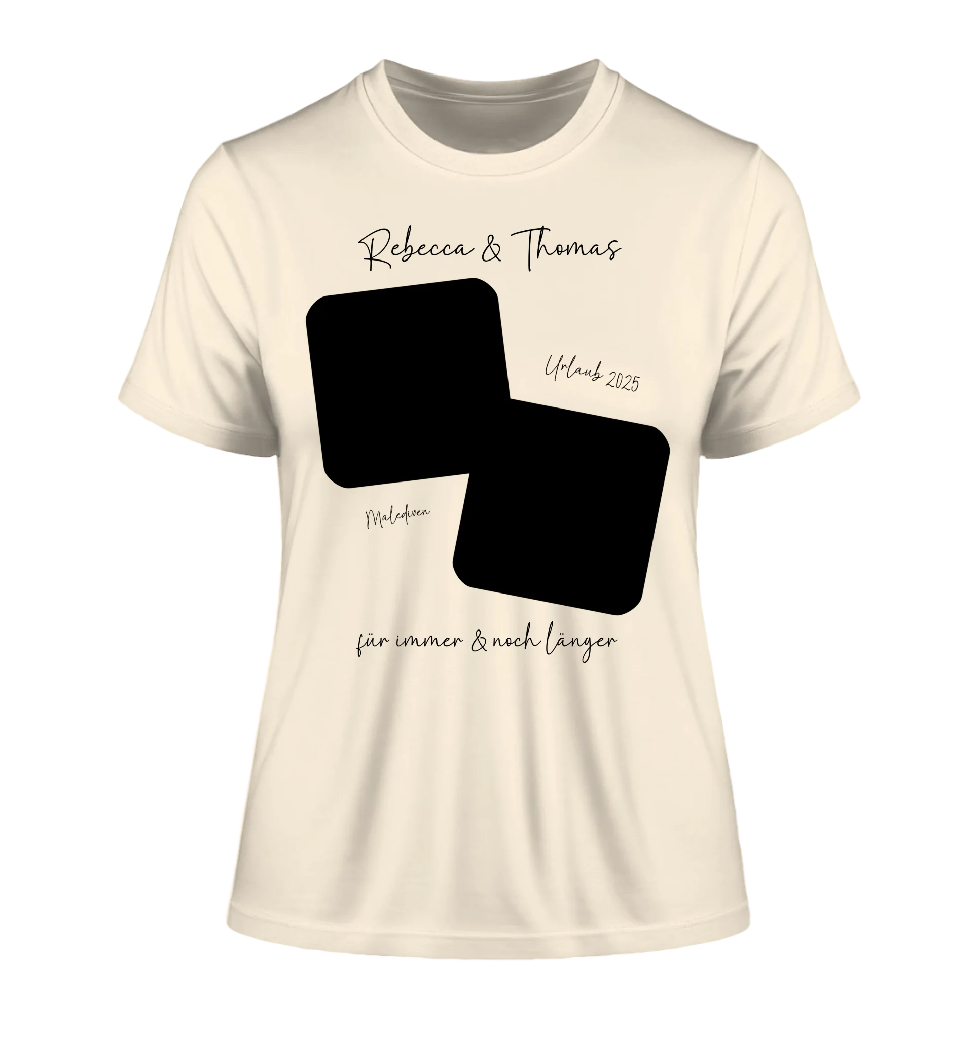 Dein Foto in 1-4 Quadraten - mit Wunschtext (personalisierbare Fotomotive) • Collage - Damen T-Shirt (Fitted) • Bio