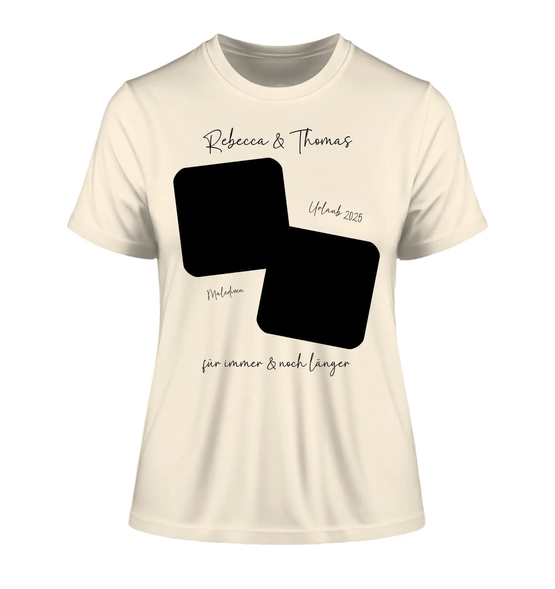 Dein Foto in 1-4 Quadraten - mit Wunschtext (personalisierbare Fotomotive) • Collage - Damen T-Shirt (Fitted) • Bio