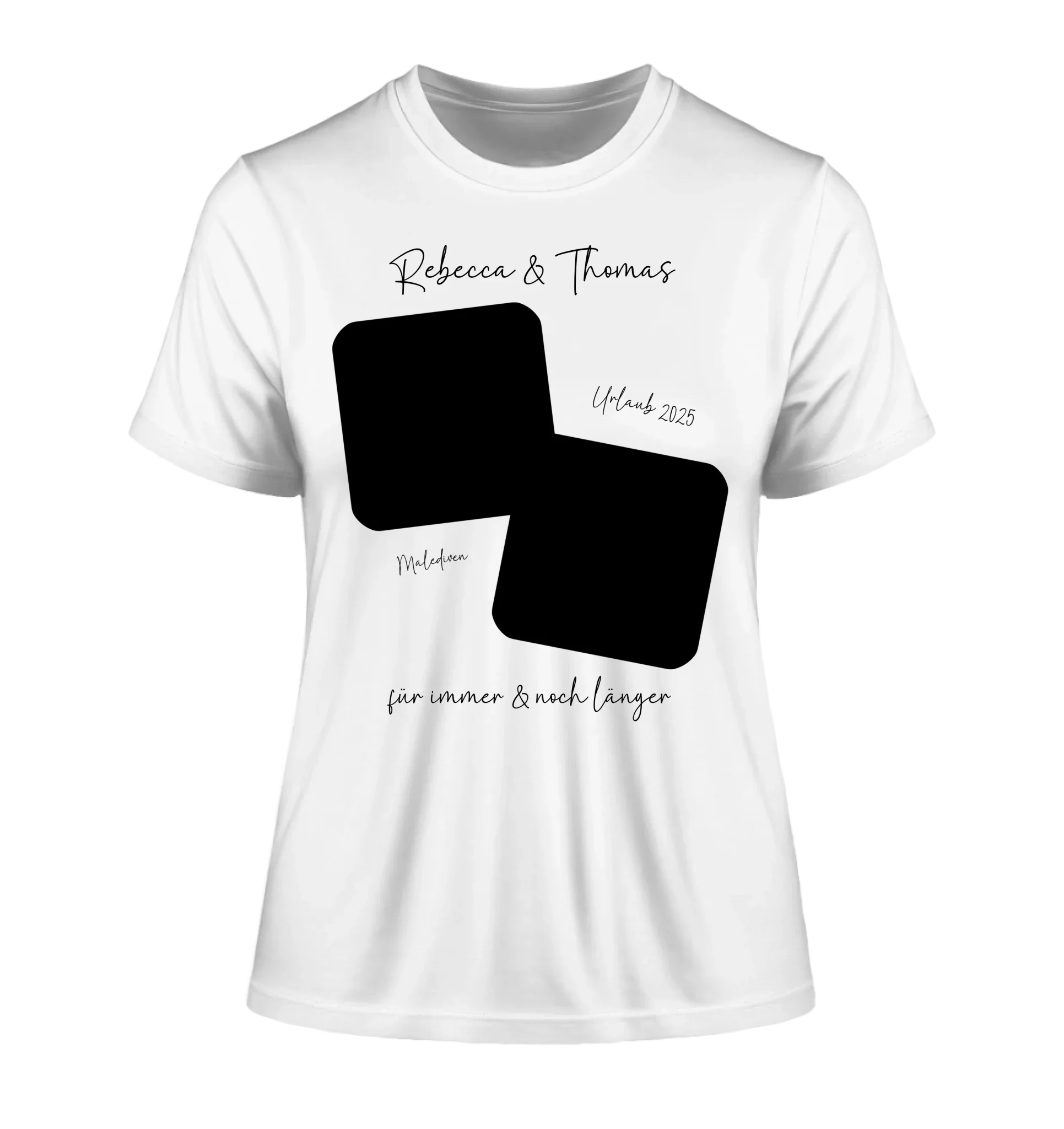 Dein Foto in 1-4 Quadraten - mit Wunschtext (personalisierbare Fotomotive) • Collage - Damen T-Shirt (Fitted) • Bio