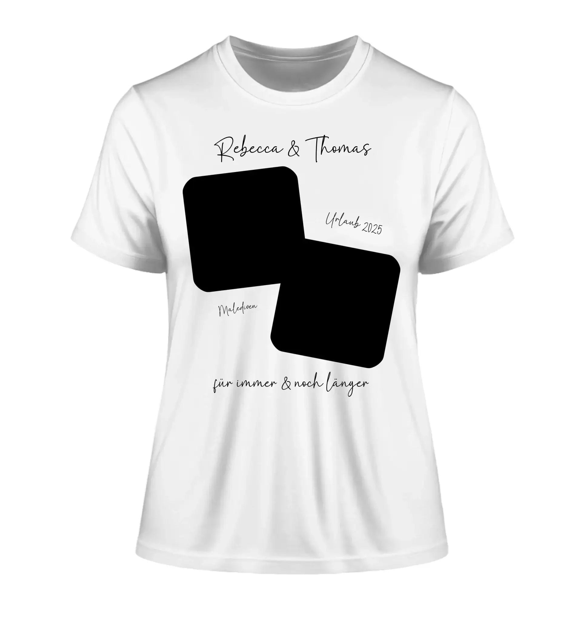 Dein Foto in 1-4 Quadraten - mit Wunschtext (personalisierbare Fotomotive) • Collage - Damen T-Shirt (Fitted) • Bio