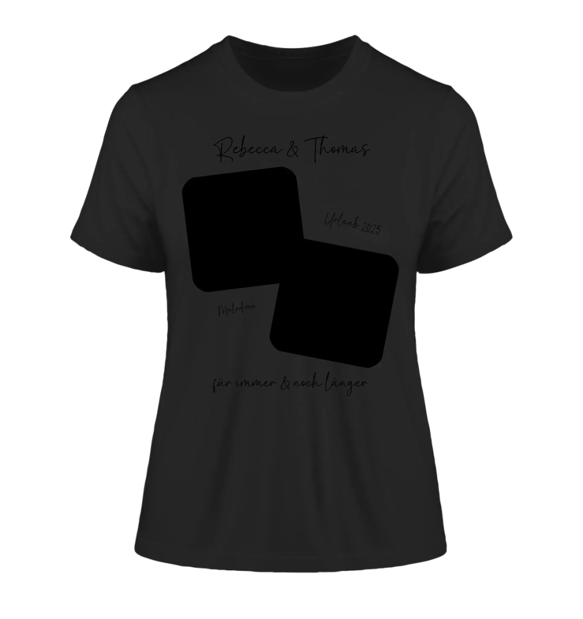 Dein Foto in 1-4 Quadraten - mit Wunschtext (personalisierbare Fotomotive) • Collage - Damen T-Shirt (Fitted) • Bio