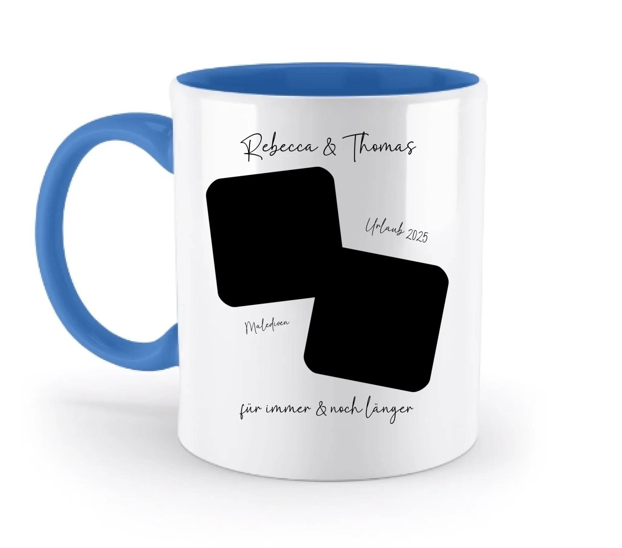 Dein Foto in 1-4 Quadraten mit Wunschtext • ’Statement-Collection’ • personalisierbare Fotomotive - Tassen / Blue