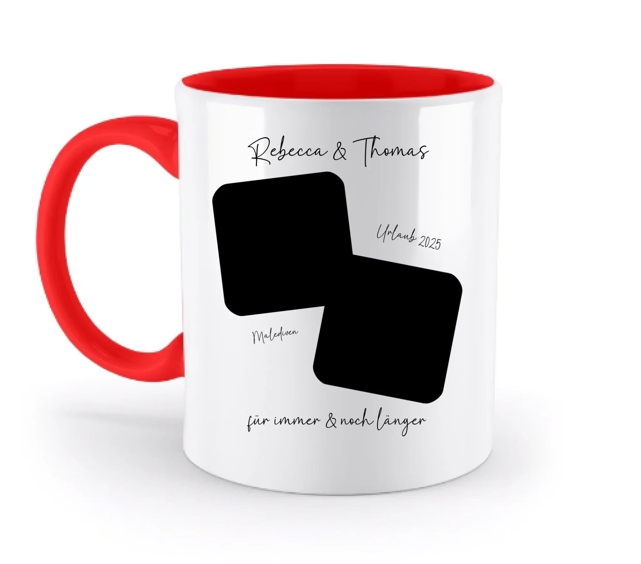 Dein Foto in 1-4 Quadraten mit Wunschtext • ’Statement-Collection’ • personalisierbare Fotomotive - Tassen / Rubin-Red