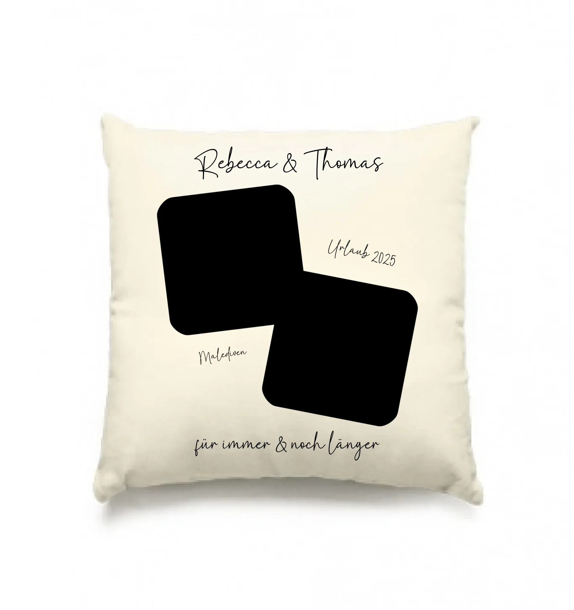 Dein Foto in 1-4 Quadraten mit Wunschtext • ’Statement-Collection’ • personalisierbare Fotomotive - Kissen / Natur