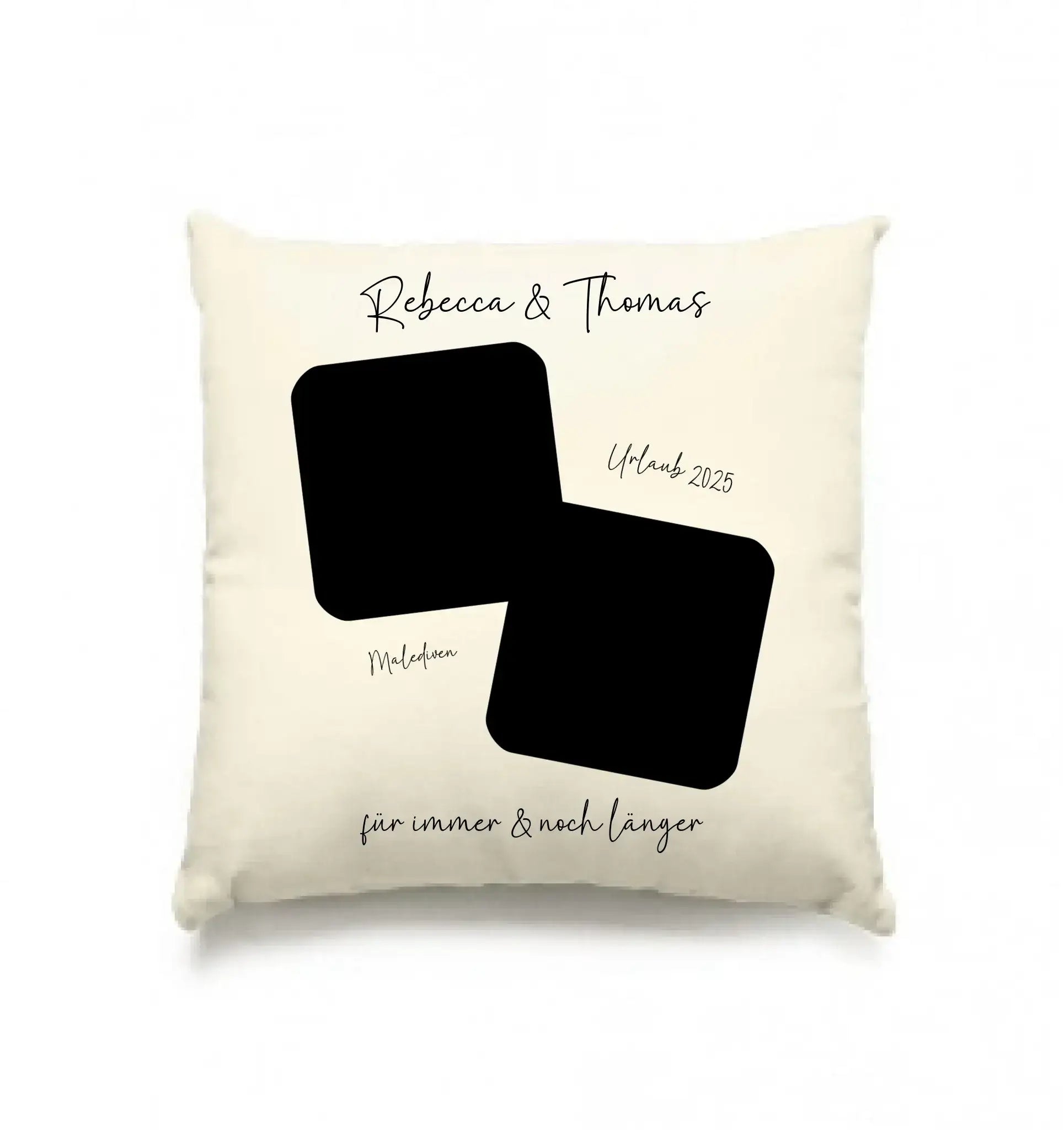 Dein Foto in 1-4 Quadraten mit Wunschtext • ’Statement-Collection’ • personalisierbare Fotomotive - Kissen / Natur