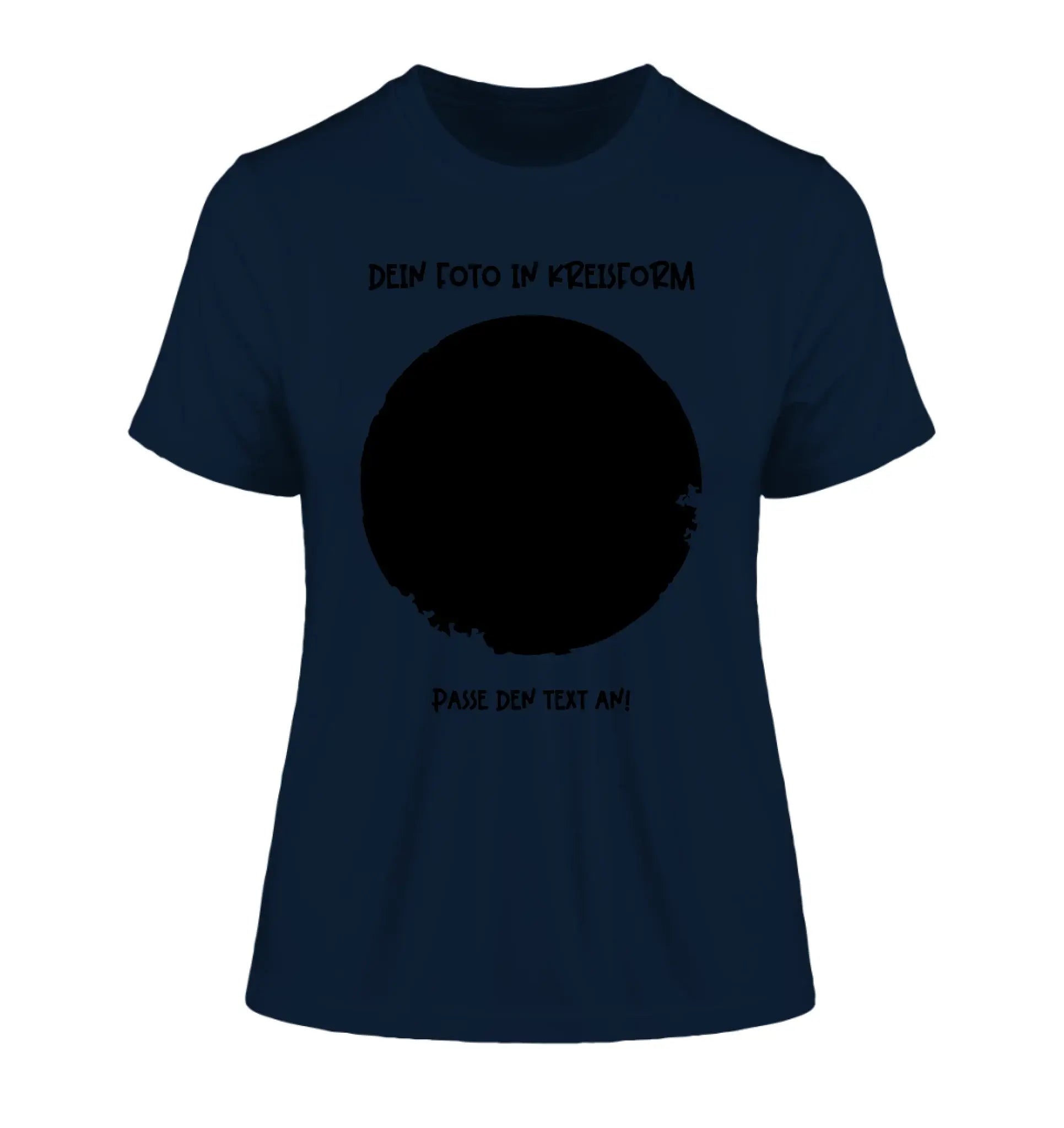 Dein Foto in Kreisform mit Wunschtext (personalisierbare Fotomotive) - Damen T-Shirt (Fitted) • Bio / French Navy / 2XL