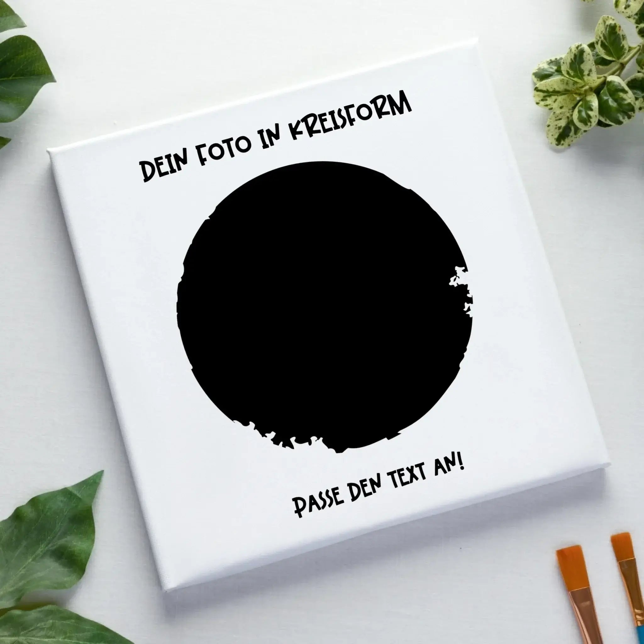 Dein Foto in Kreisform mit Wunschtext (personalisierbare Fotomotive) - Leinwand auf Holzkeilrahmen / Standard