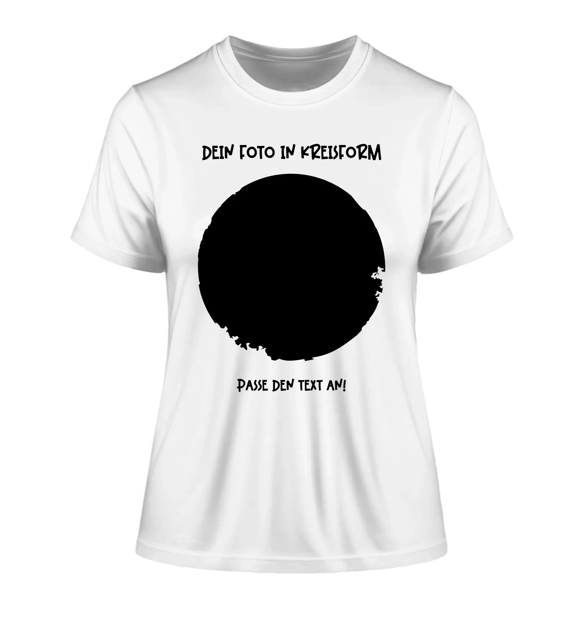 Dein Foto in Kreisform mit Wunschtext (personalisierbare Fotomotive) - Damen T-Shirt (Fitted) • Bio / White / 2XL