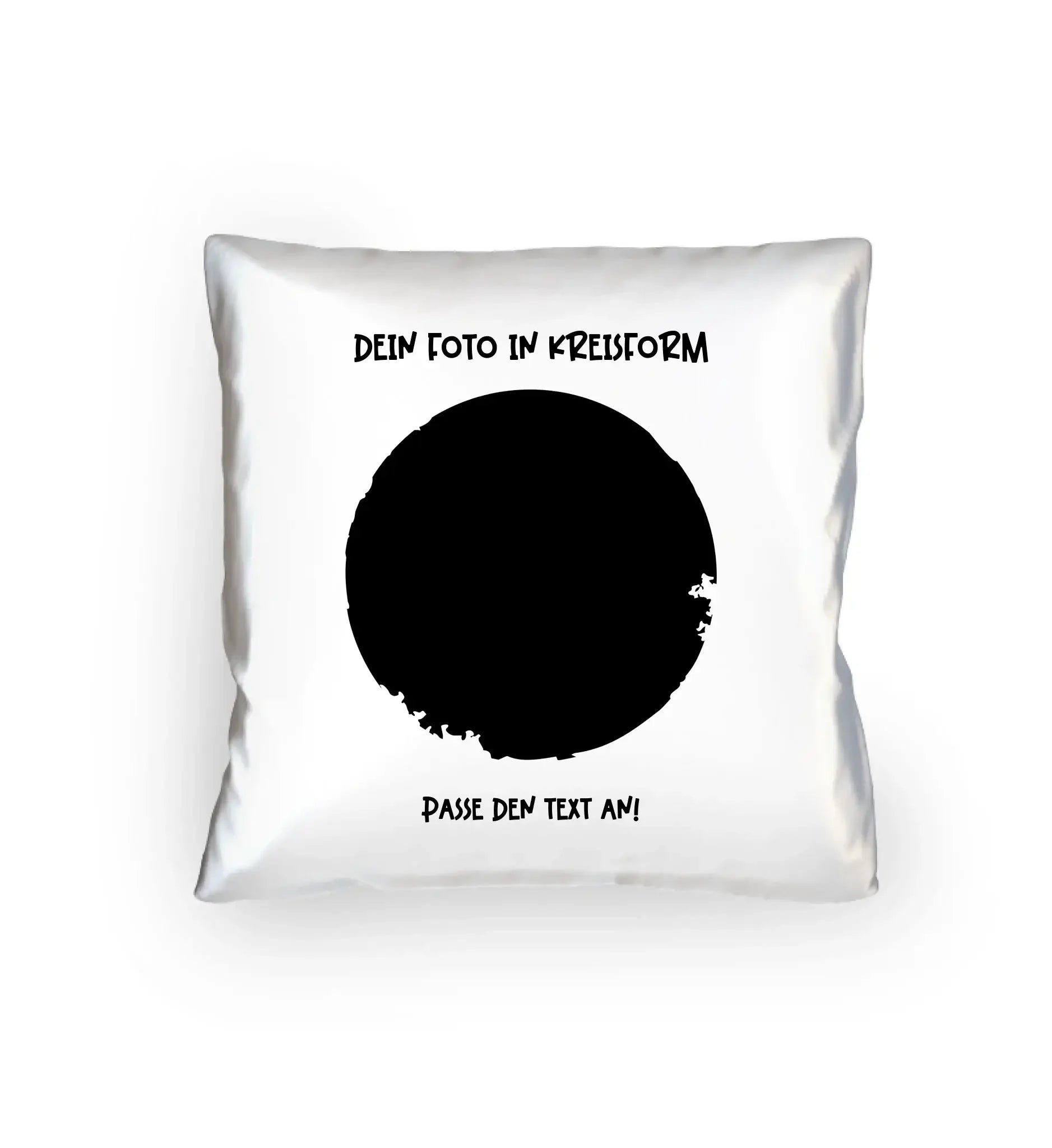 Dein Foto in Kreisform mit Wunschtext (personalisierbare Fotomotive) - Kissen 40x40 cm / White / 40cm-x-40cm