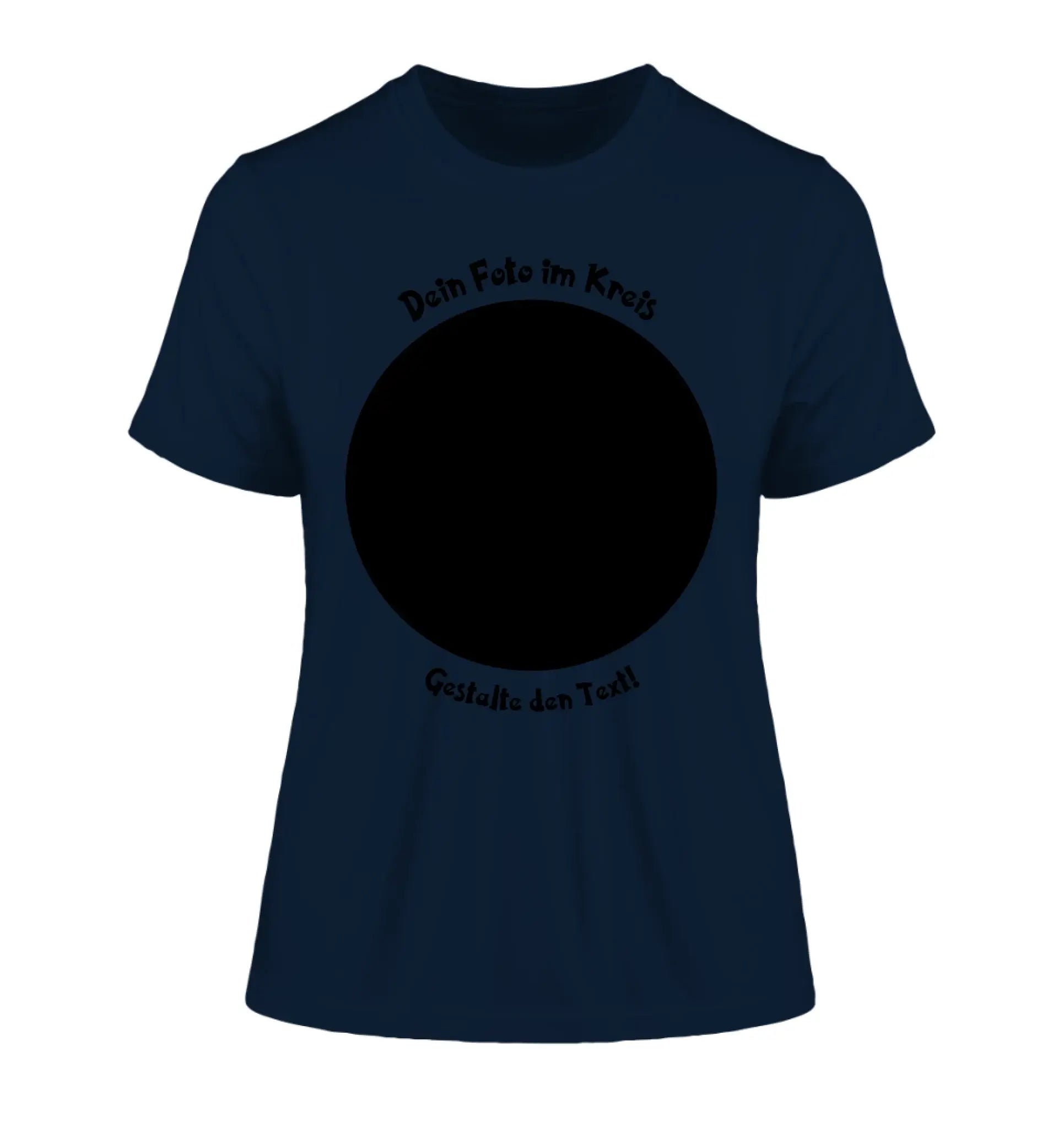 Dein Foto in Kreisform mit Wunschtext (personalisierbare Fotomotive) - Damen T-Shirt (Fitted) • Bio / French Navy / 2XL
