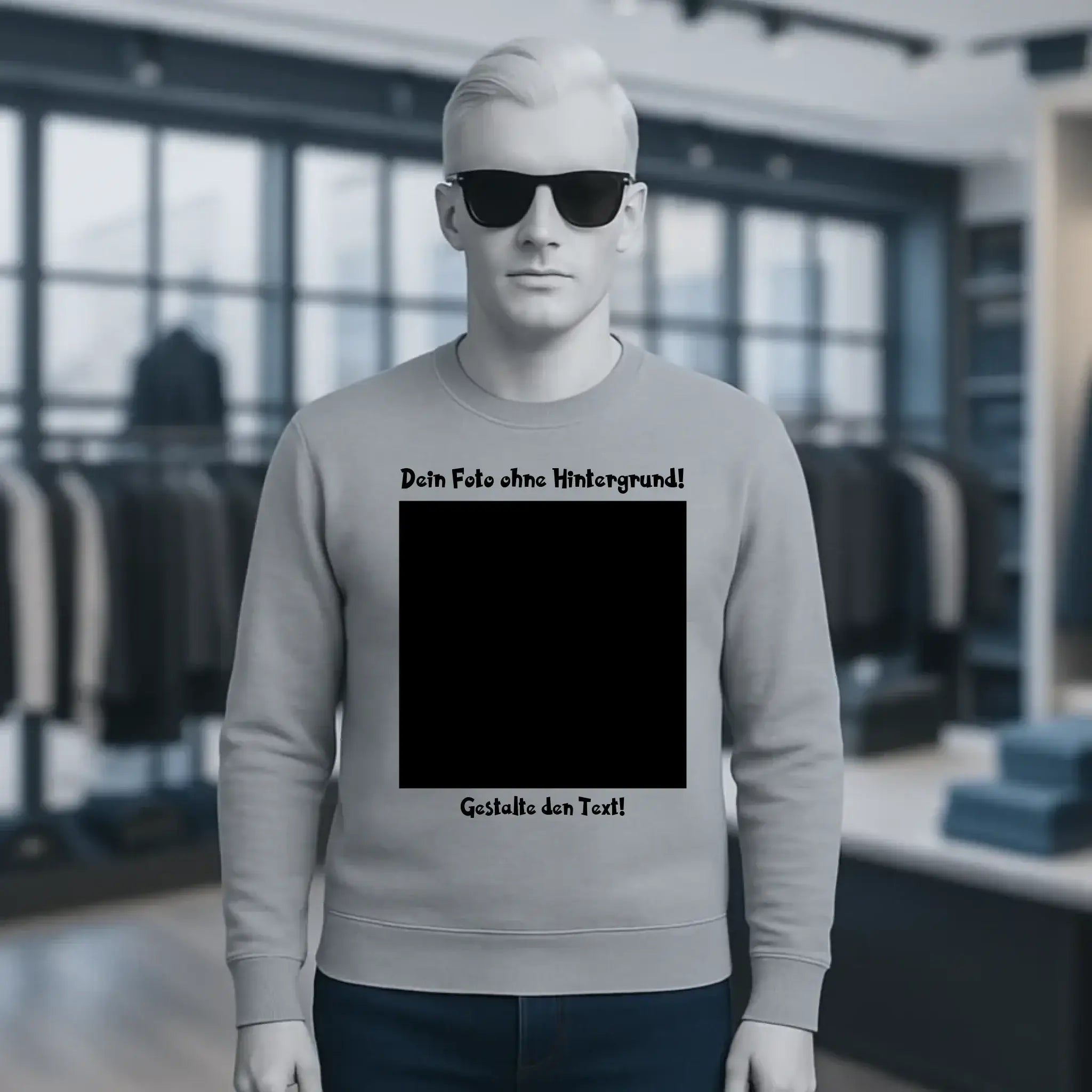 Dein FOTO mit Hintergrundentferner + Text + Hintergrund optional • Unisex Sweatshirt Bio-Baumwolle in 4 Farben XS-3XL • personalisiert