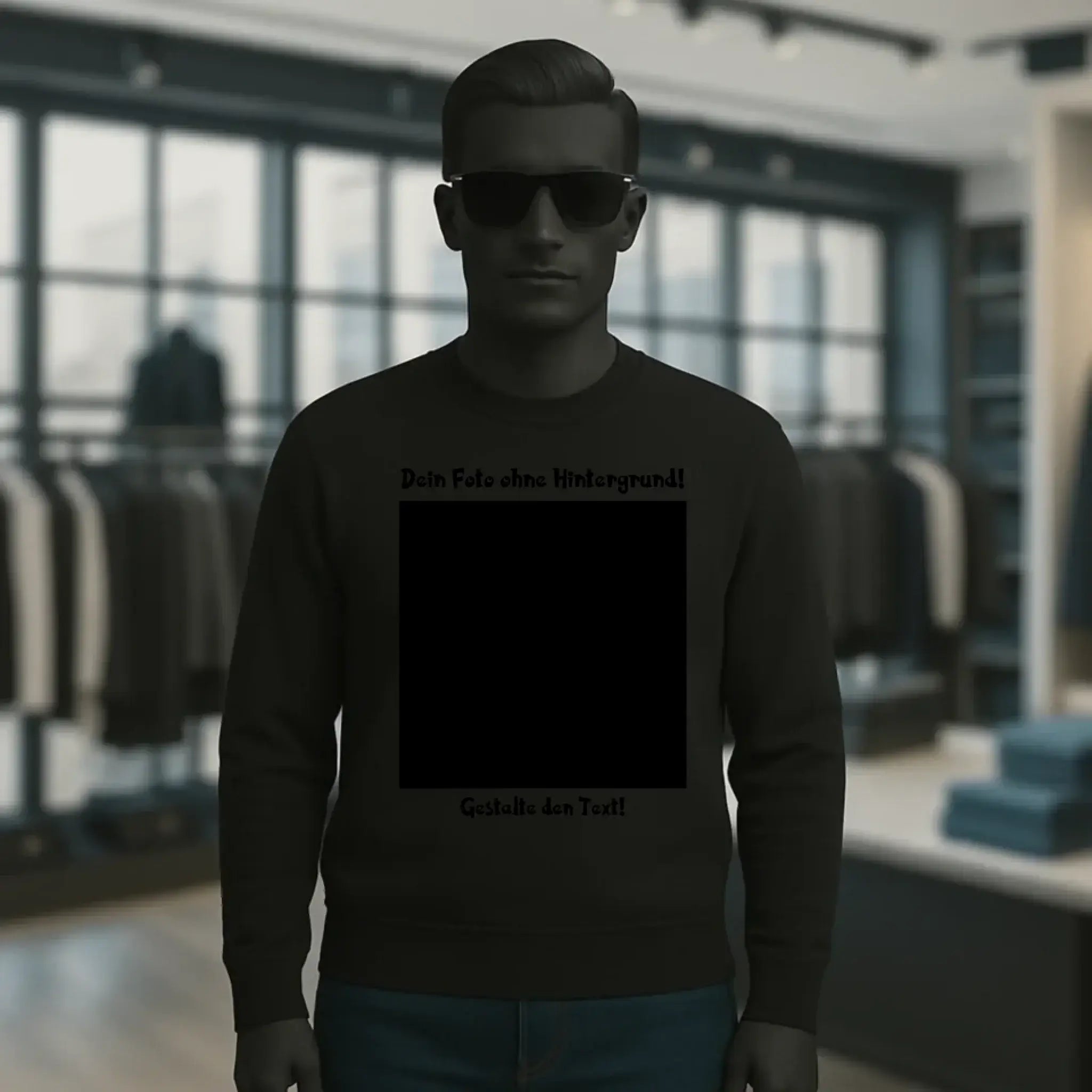 Dein FOTO mit Hintergrundentferner + Text + Hintergrund optional • Unisex Sweatshirt Bio-Baumwolle in 4 Farben XS-3XL • personalisiert