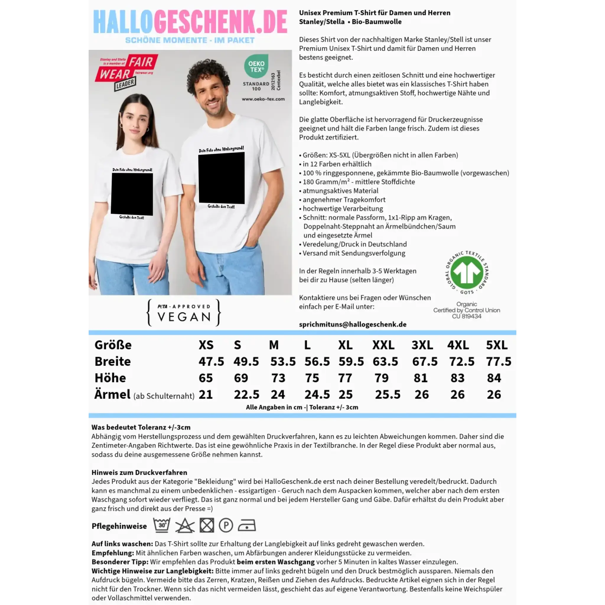 Dein FOTO mit Hintergrundentferner + Text + Hintergrund optional • Unisex Premium T-Shirt XS-5XL aus Bio-Baumwolle für Damen & Herren • Exklusivdesign • personalisiert • KI-MAGIC-CUT