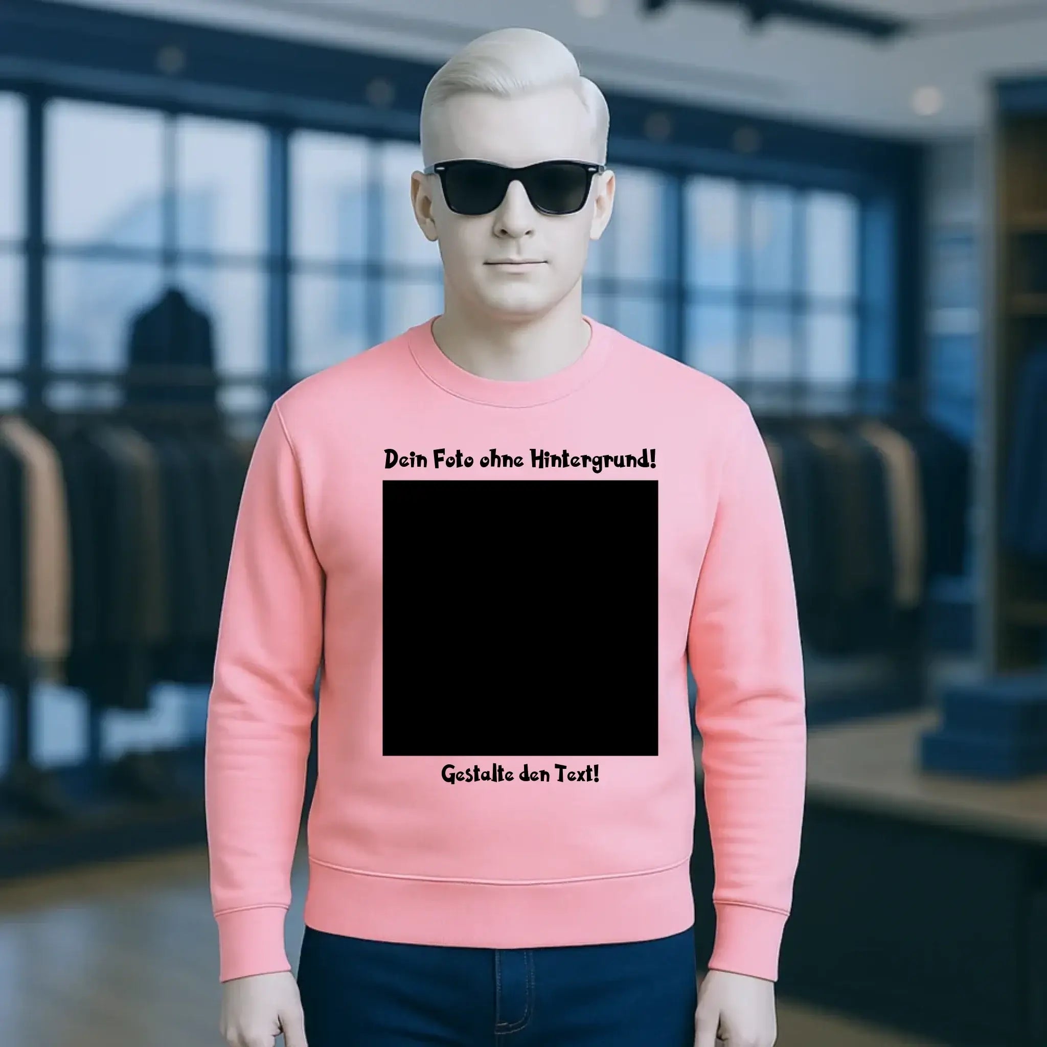 Dein FOTO mit Hintergrundentferner + Text + Hintergrund optional • Unisex Sweatshirt Bio-Baumwolle in 4 Farben XS-3XL • personalisiert
