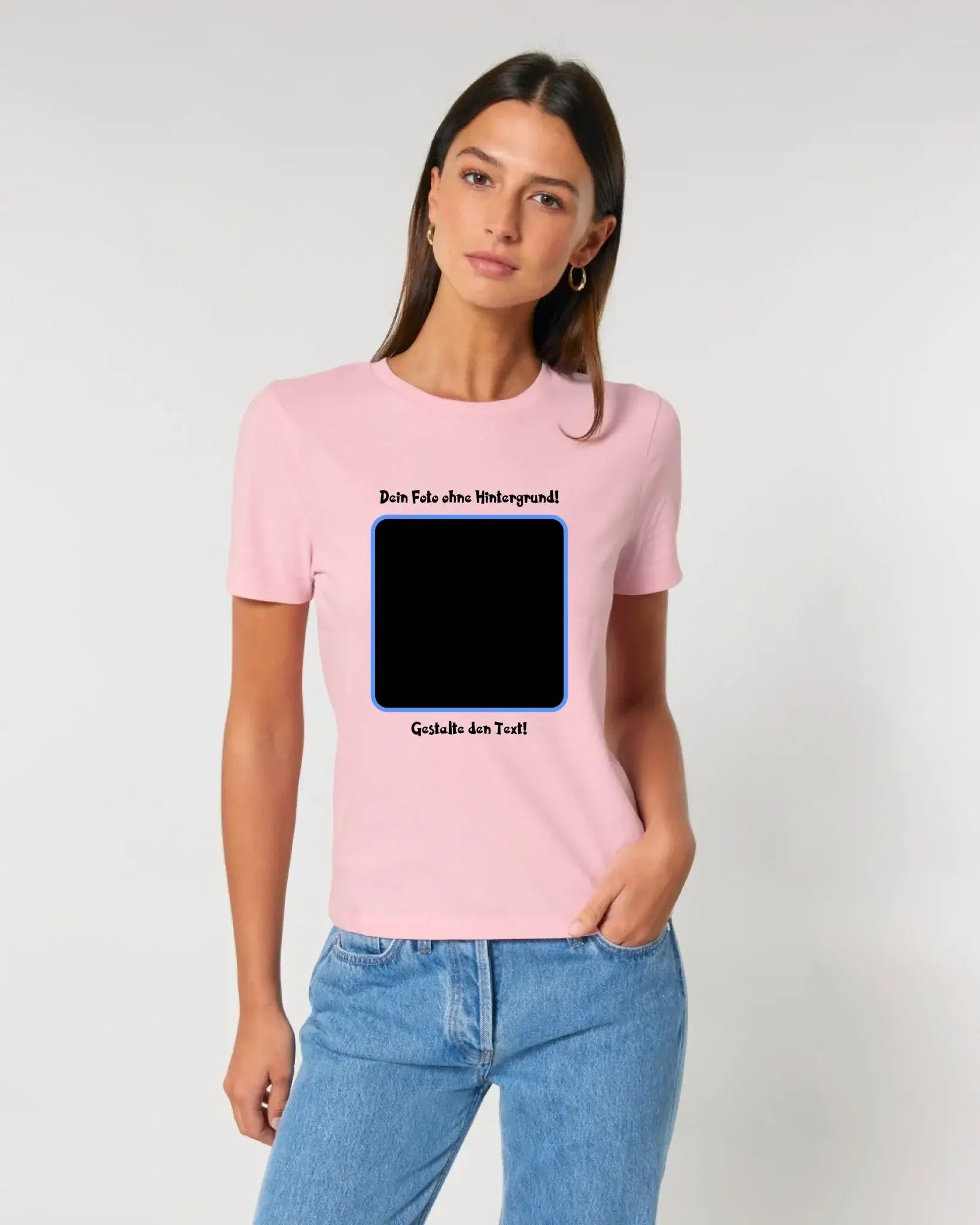 Dein FOTO mit Hintergrundentferner + Text + Hintergrund (optional) • Damen T-Shirt • Bio-Baumwolle • Premium-Qualität