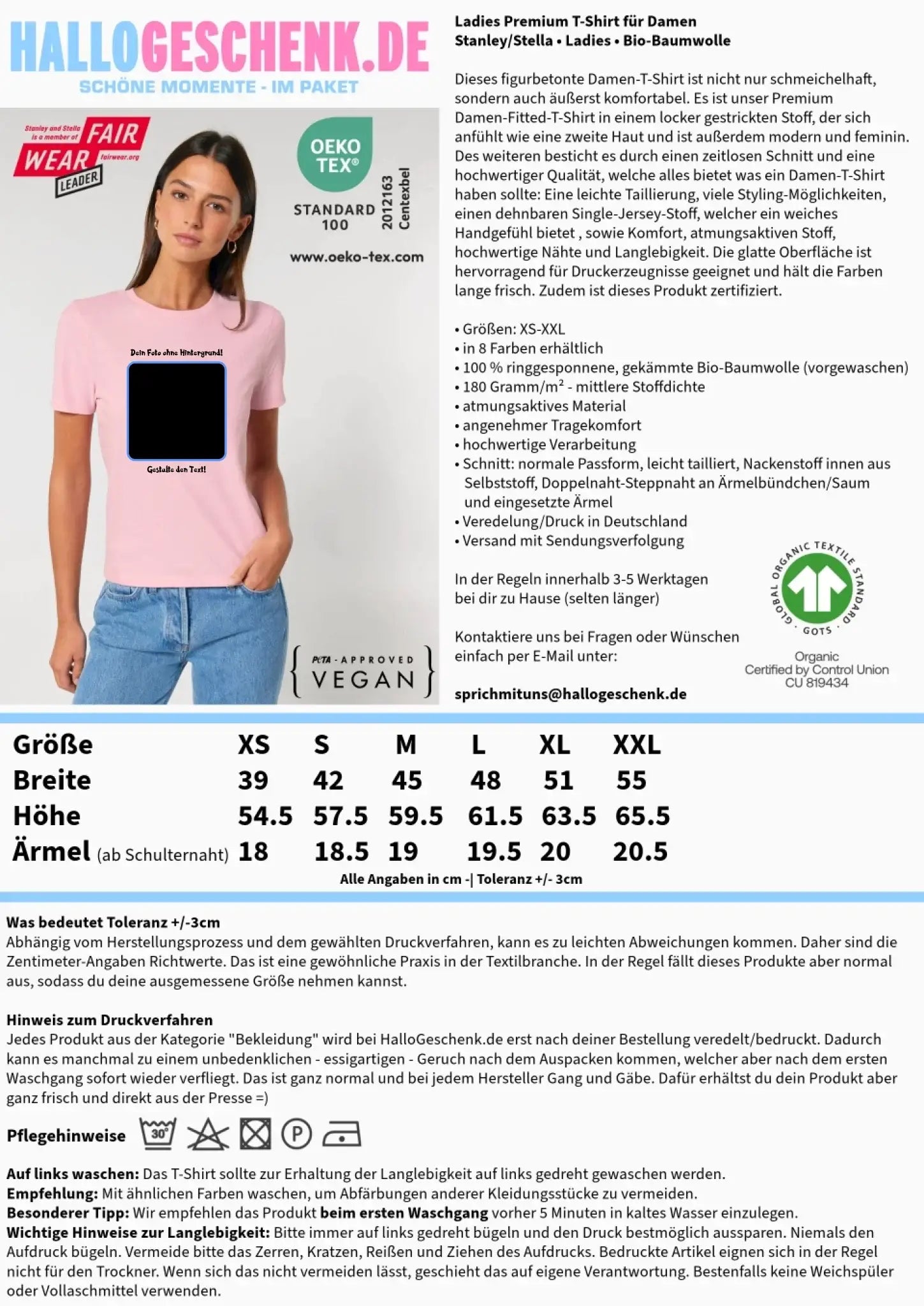 Dein FOTO mit Hintergrundentferner + Text + Hintergrund (optional) • Damen T-Shirt • Bio-Baumwolle • Premium-Qualität