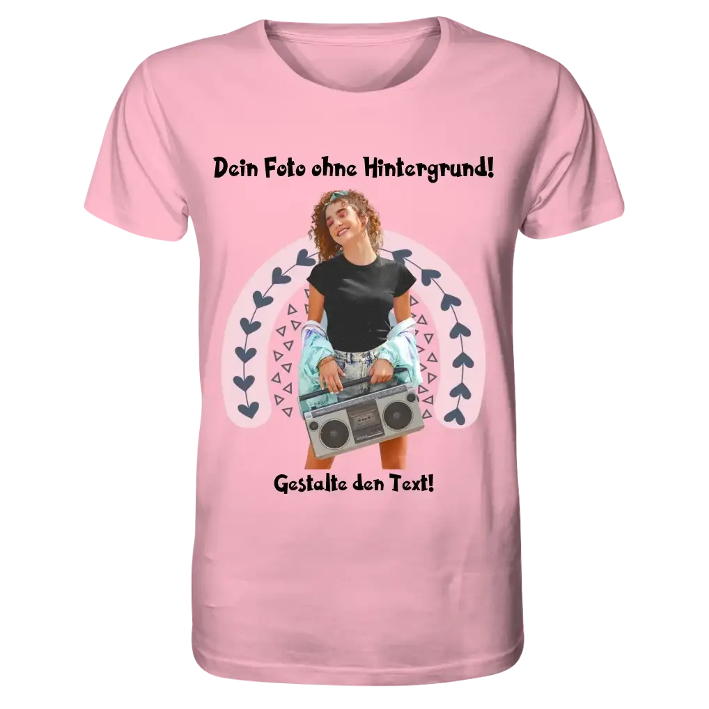 Dein FOTO mit Hintergrundentferner + Text + Hintergrund optional • Unisex Premium T-Shirt XS-5XL aus Bio-Baumwolle für Damen & Herren • Exklusivdesign • personalisiert • KI-MAGIC-CUT