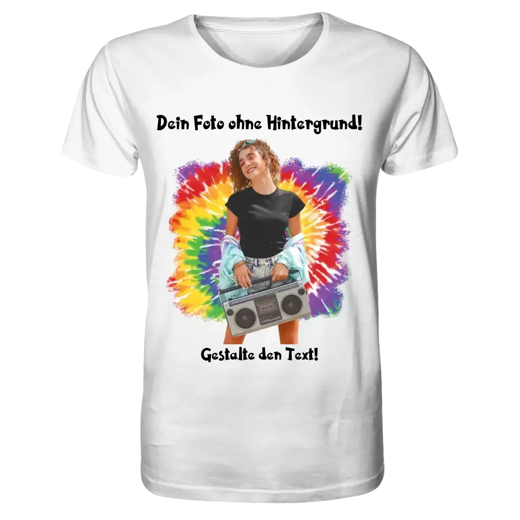 Dein FOTO mit Hintergrundentferner + Text + Hintergrund optional • Unisex Premium T-Shirt XS-5XL aus Bio-Baumwolle für Damen & Herren • Exklusivdesign • personalisiert • KI-MAGIC-CUT