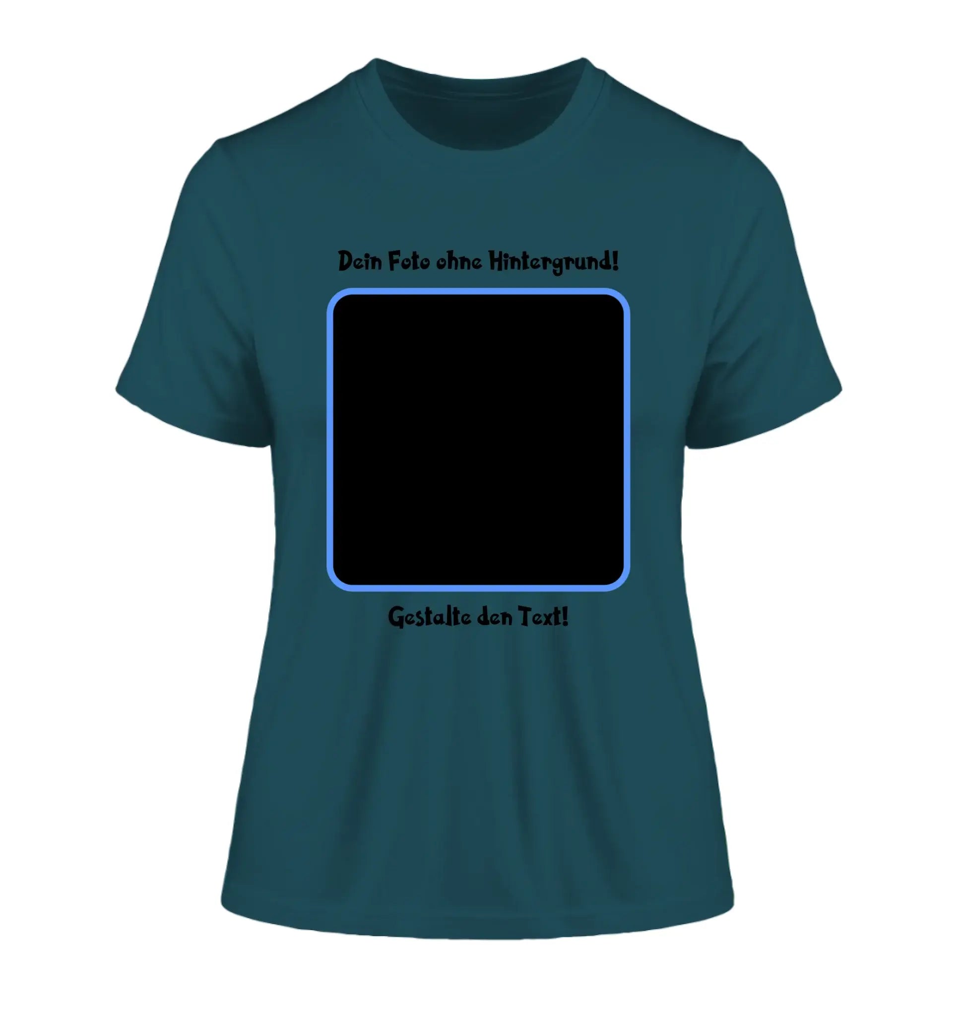 Dein FOTO mit Hintergrundentferner + Text + Hintergrund (optional) • Damen T-Shirt • Bio-Baumwolle • Premium-Qualität