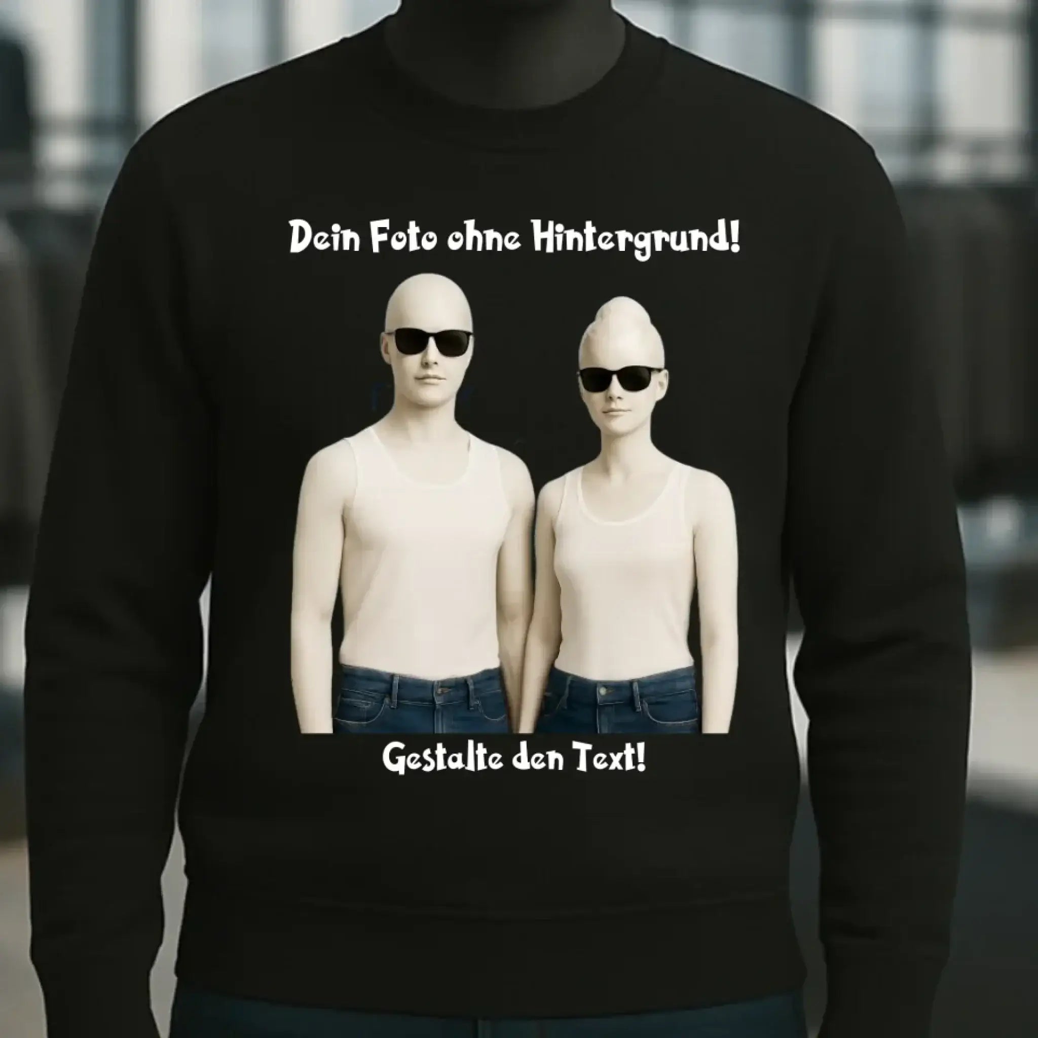 Dein FOTO mit Hintergrundentferner + Text + Hintergrund optional • Unisex Sweatshirt Bio-Baumwolle in 4 Farben XS-3XL • personalisiert