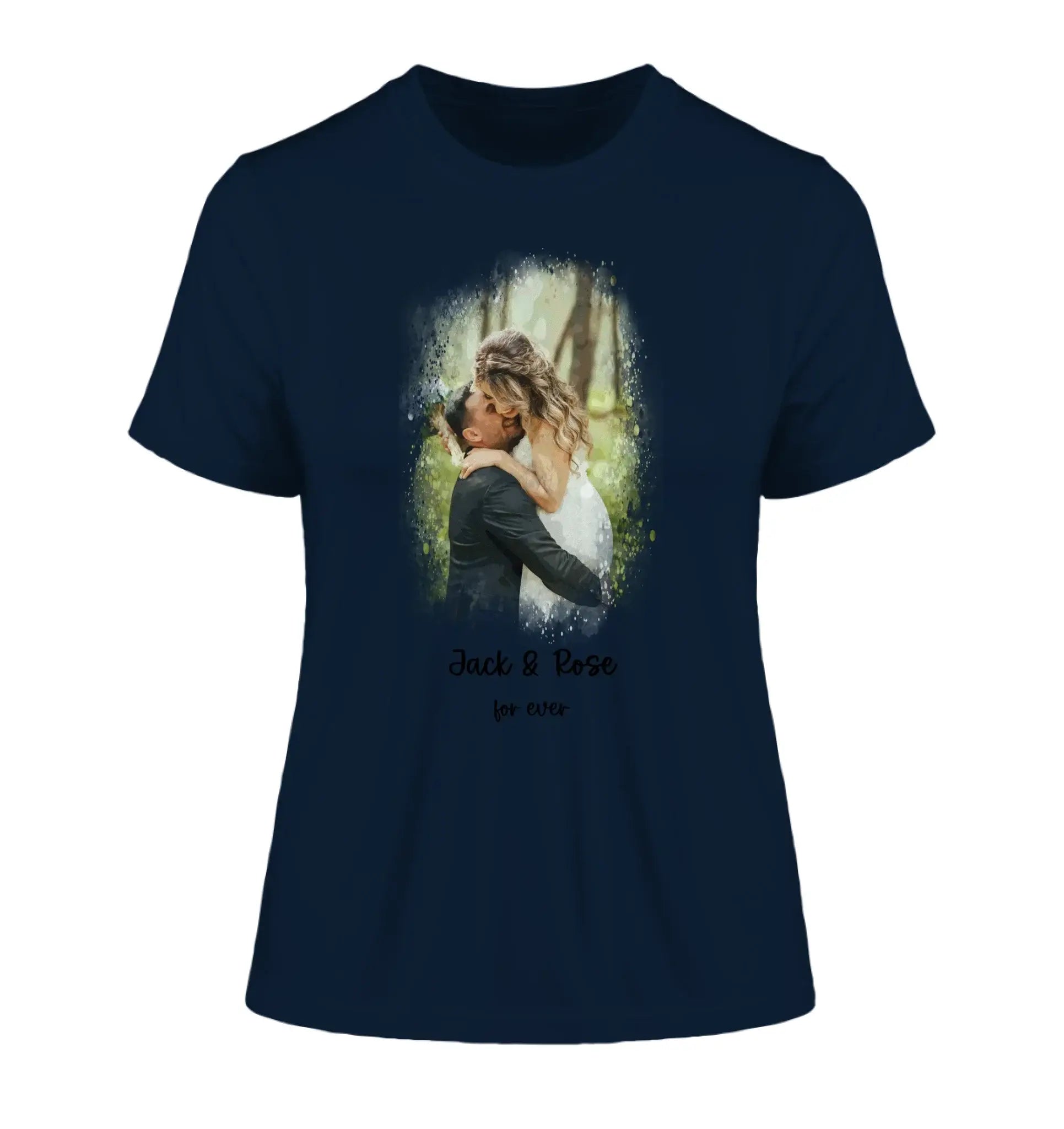 Dein Foto mit Wasserfarbeneffekt mit Wunschtext (personalisierbare Fotomotive) - Damen T-Shirt (Fitted) • Bio / French