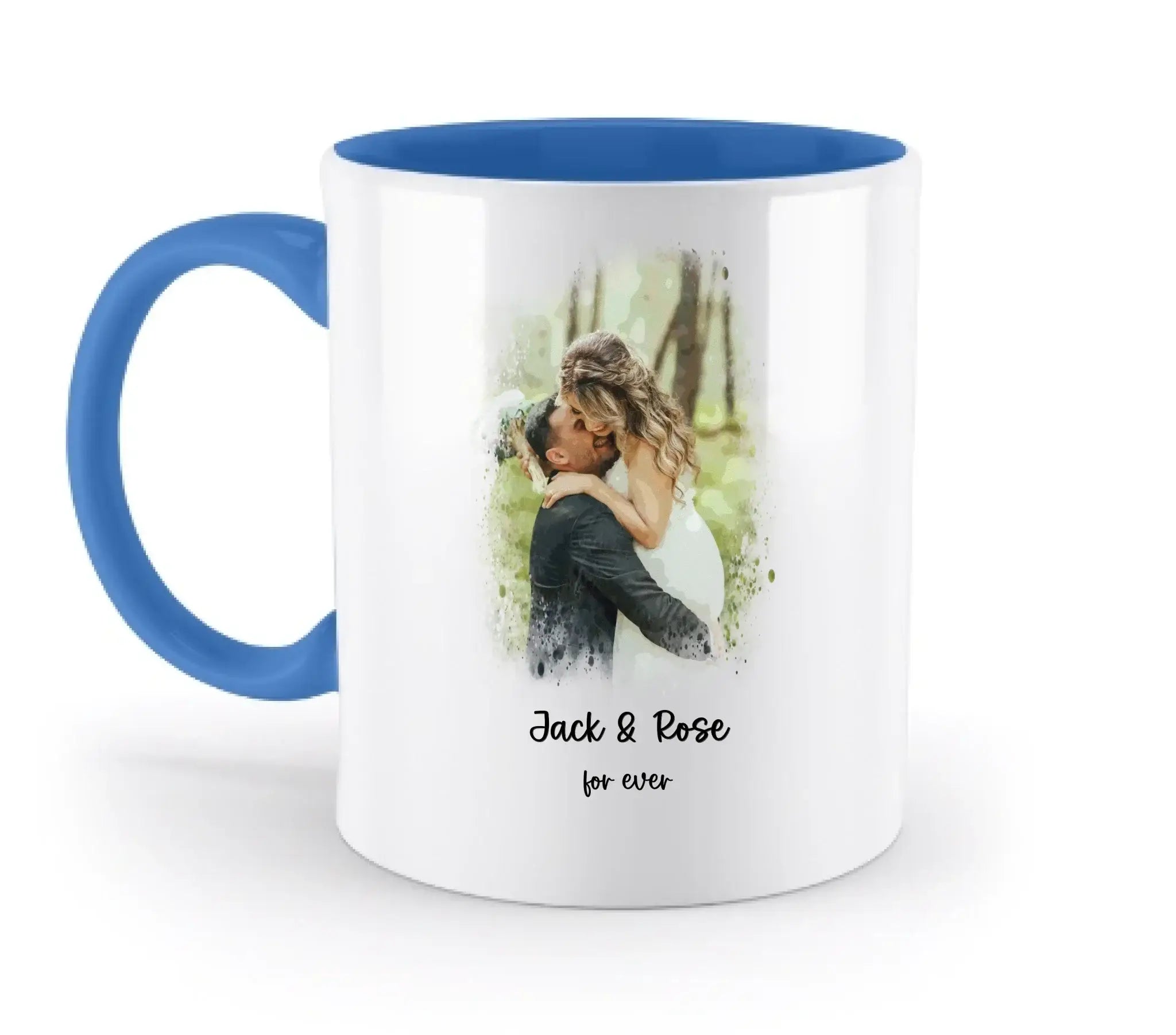 Dein Foto mit Wasserfarbeneffekt mit Wunschtext (personalisierbare Fotomotive) - Zweifarbige Tasse / Blue / 330ml