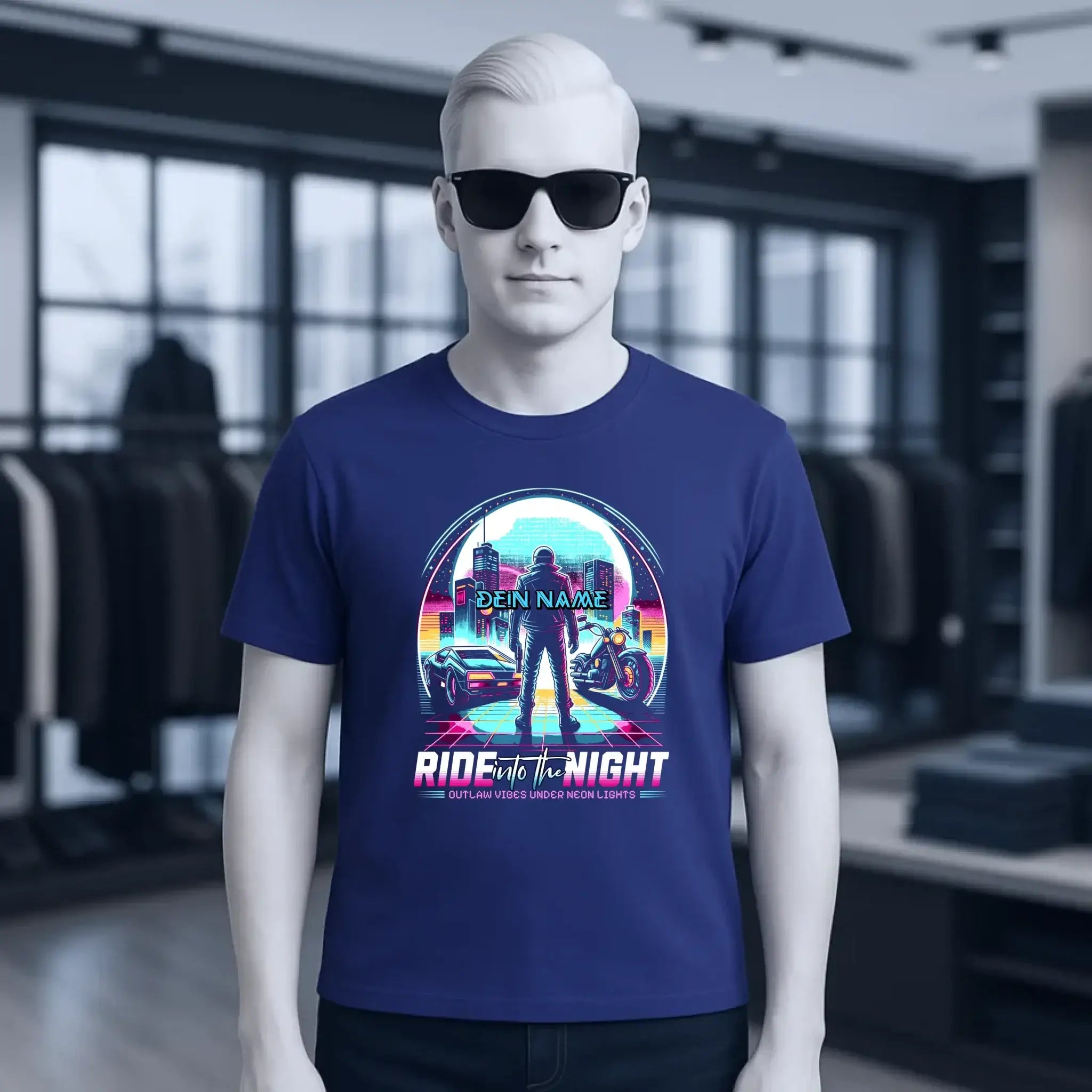 Dein Name • Ride into the night • Retro • 80s • Cyberpunk • Unisex Premium T-Shirt XS-5XL aus Bio-Baumwolle für Damen & Herren • Exklusivdesign • personalisiert