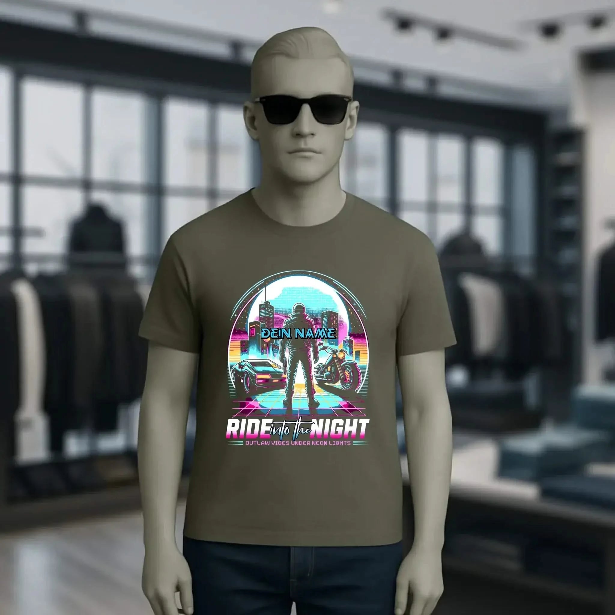 Dein Name • Ride into the night • Retro • 80s • Cyberpunk • Unisex Premium T-Shirt XS-5XL aus Bio-Baumwolle für Damen & Herren • Exklusivdesign • personalisiert