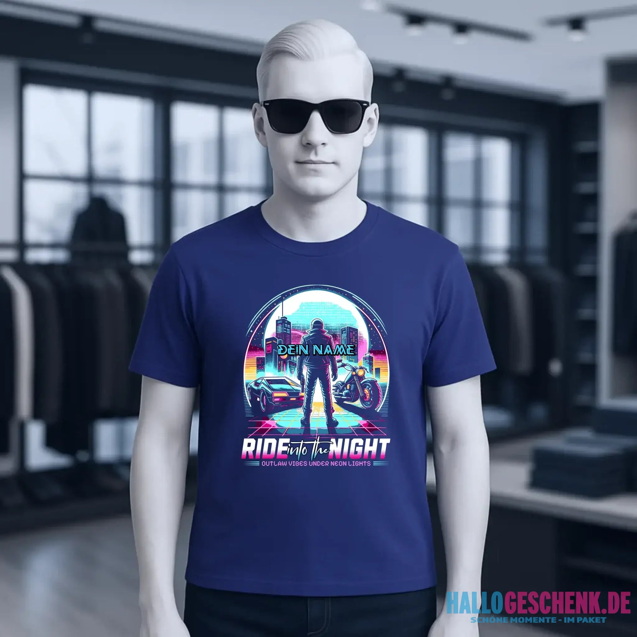 Dein Name • Ride into the night • Retro • 80s • Cyberpunk • Unisex Premium T-Shirt XS-5XL aus Bio-Baumwolle für Damen & Herren • Exklusivdesign • personalisiert