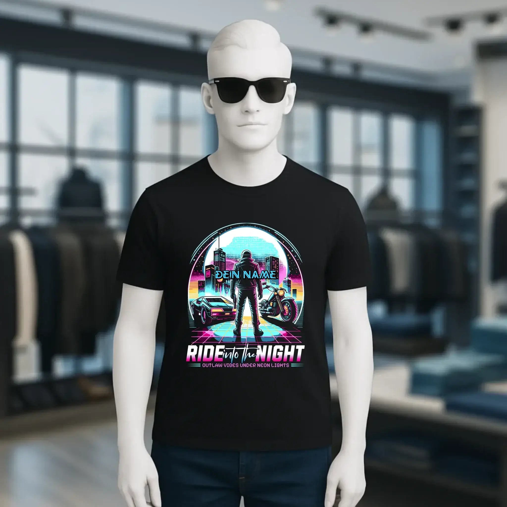 Dein Name • Ride into the night • Retro • 80s • Cyberpunk • Unisex Premium T-Shirt XS-5XL aus Bio-Baumwolle für Damen & Herren • Exklusivdesign • personalisiert