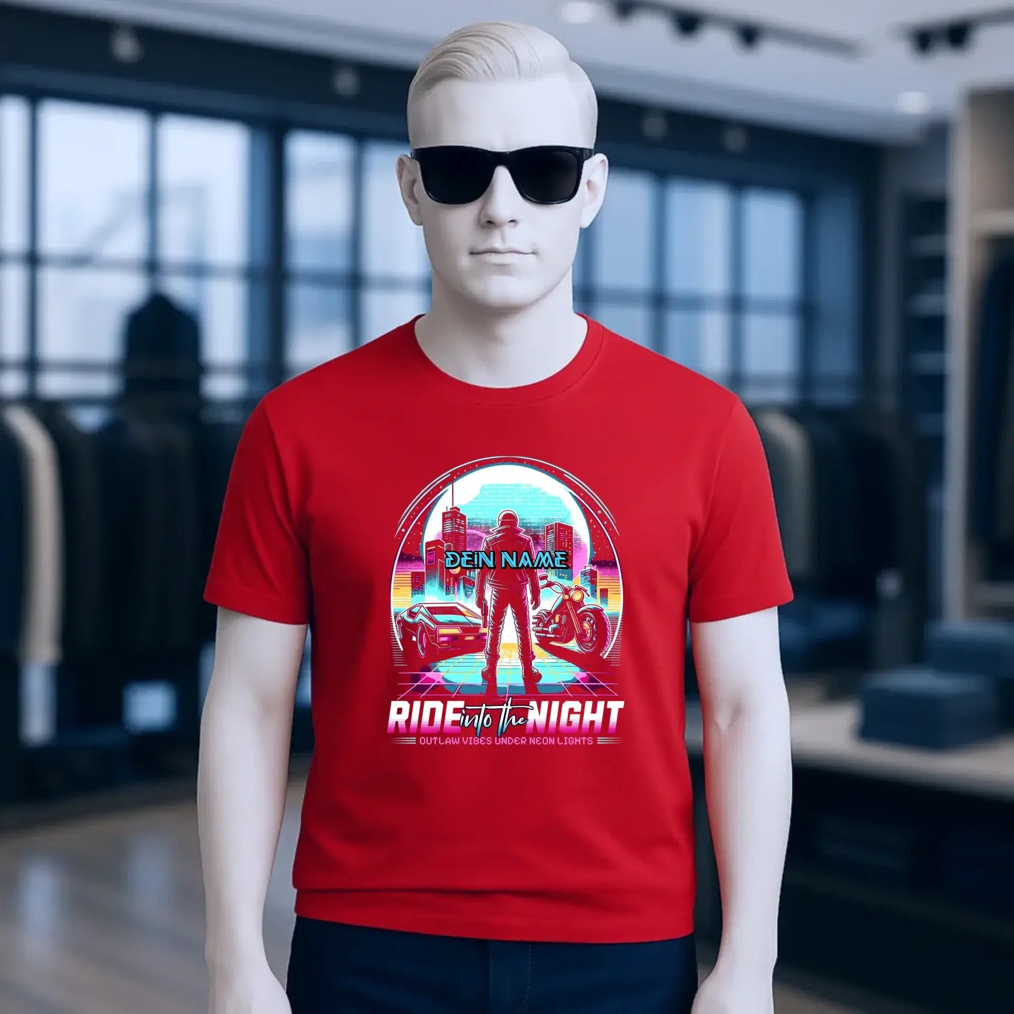 Dein Name • Ride into the night • Retro • 80s • Cyberpunk • Unisex Premium T-Shirt XS-5XL aus Bio-Baumwolle für Damen & Herren • Exklusivdesign • personalisiert