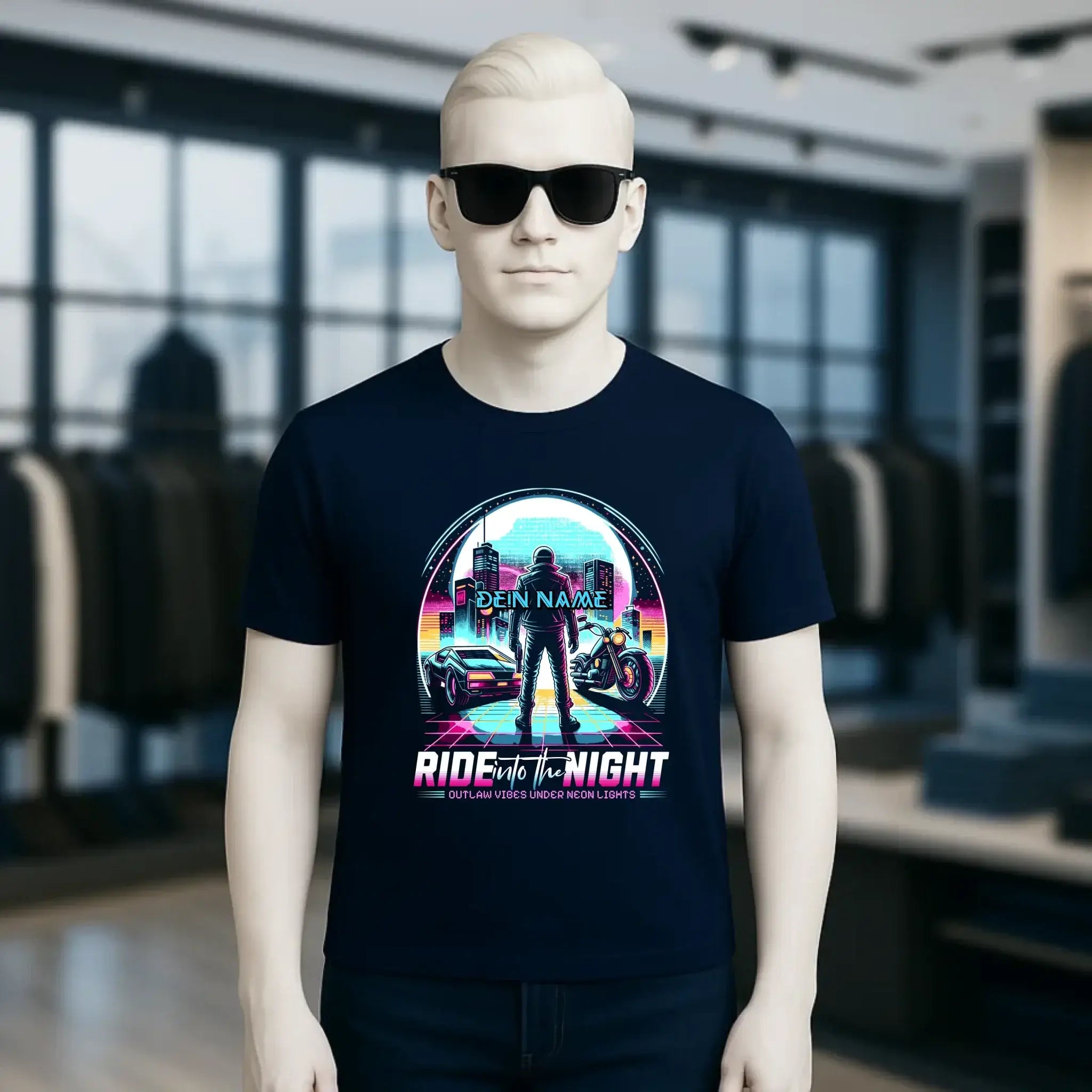 Dein Name • Ride into the night • Retro • 80s • Cyberpunk • Unisex Premium T-Shirt XS-5XL aus Bio-Baumwolle für Damen & Herren • Exklusivdesign • personalisiert