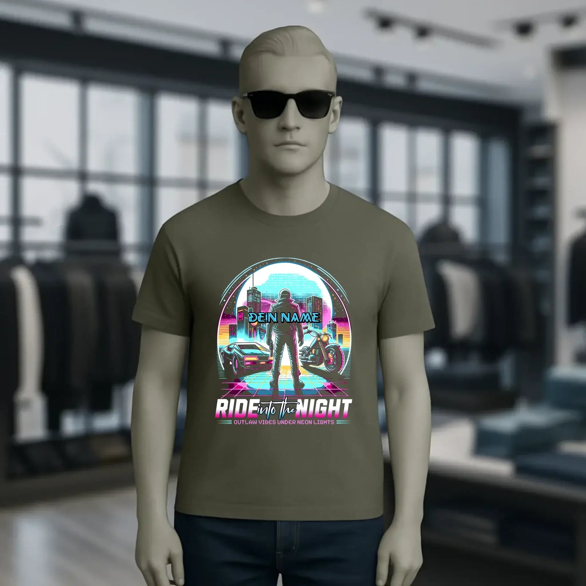Dein Name • Ride into the night • Retro • 80s • Cyberpunk • Unisex Premium T-Shirt XS-5XL aus Bio-Baumwolle für Damen & Herren • Exklusivdesign • personalisiert