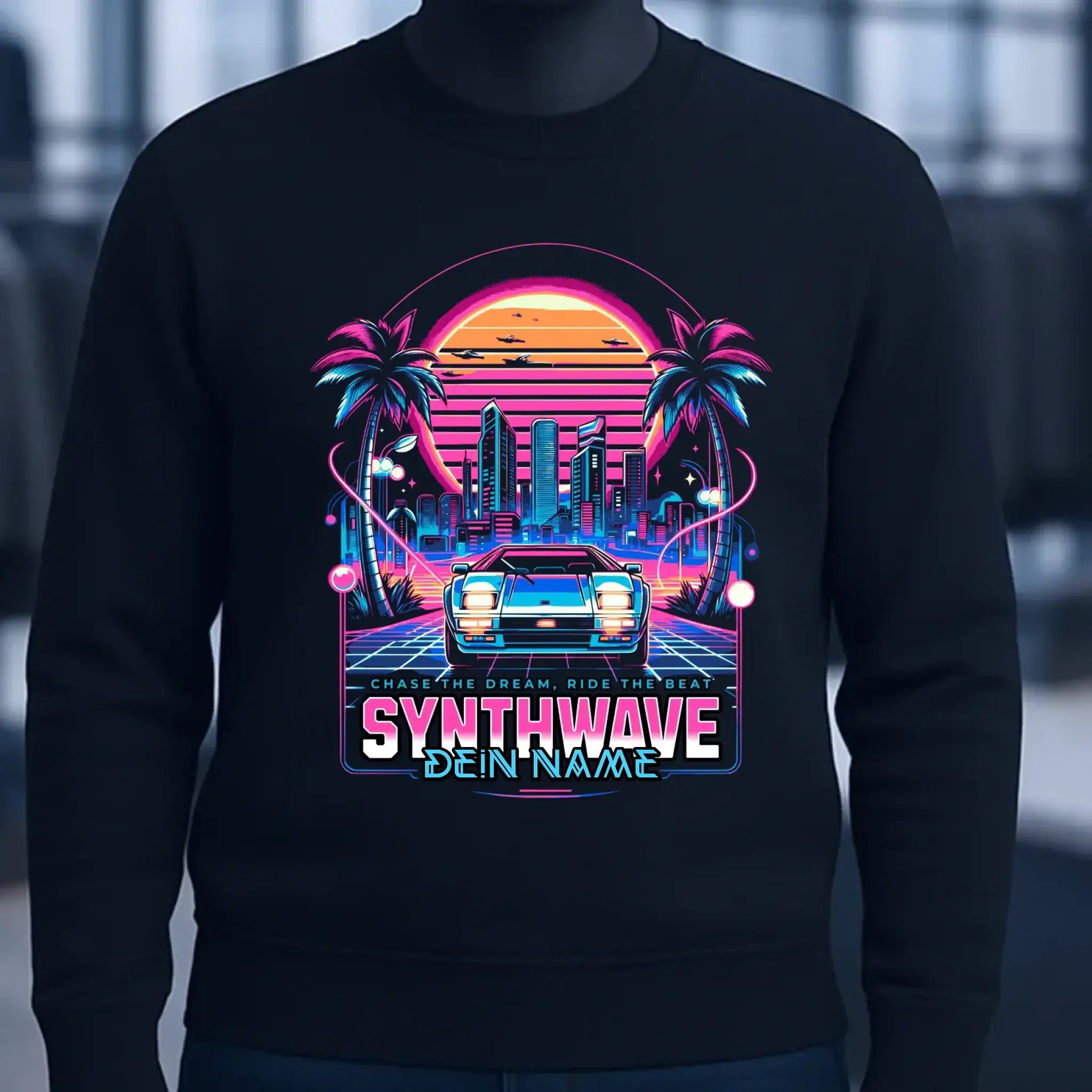 Dein Name • Synthwave • Retro • 80s • Cyberpunk • Unisex Sweatshirt Bio-Baumwolle in 4 Farben XS-3XL • personalisiert