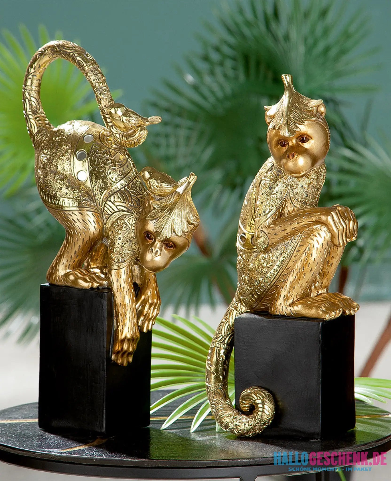 Dekoobjekt: Affe „Äffchen“ • Kunstharz • Gold / Schwarz • 32x20x7 cm • Gilde - Figur