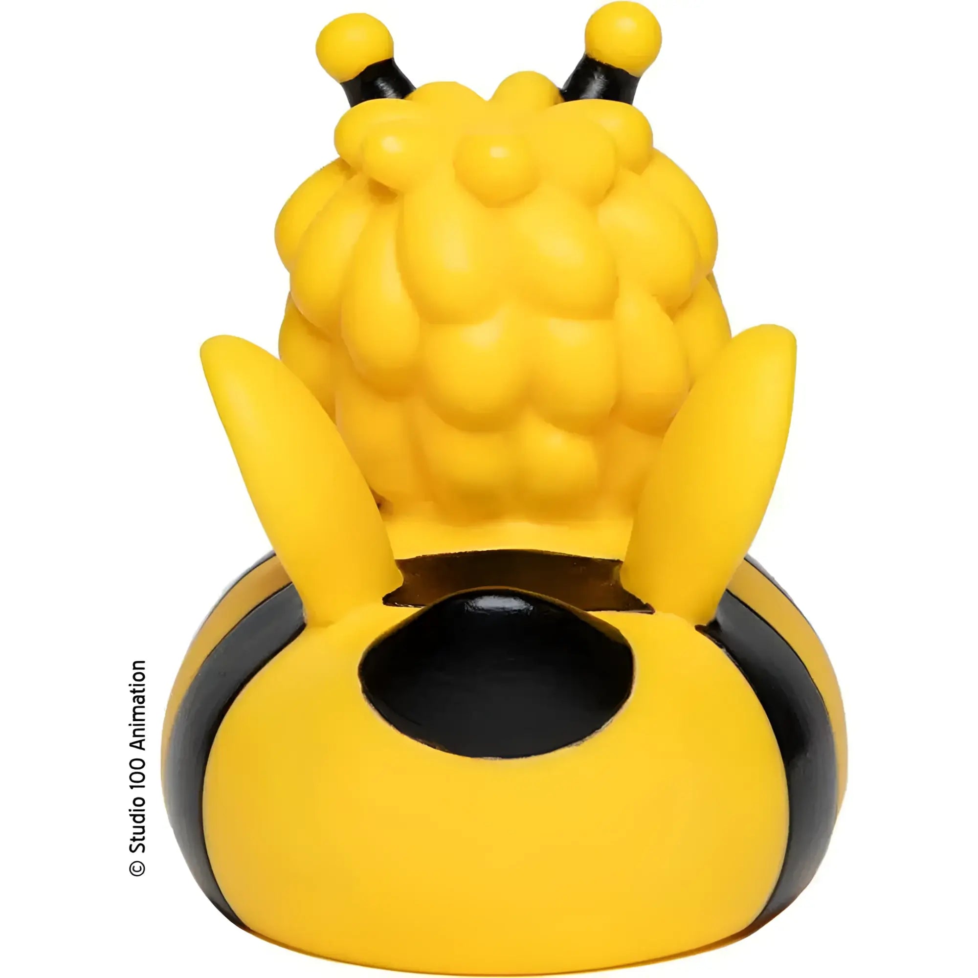 Gelb schwarzer gummibadeente bienenform mit strukturierter oberfläche zwei antennen und abgerundetem bauch aus dem bundle die biene maja ihr bester freund willi und grashüpfer flip lizenzprodukt