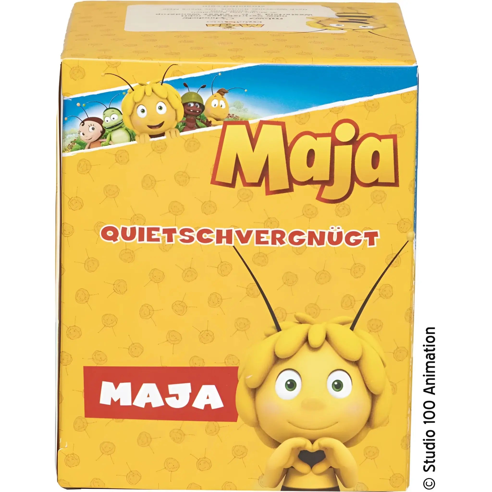 Gelbe kartonverpackung mit maja der biene cartoonfigur für die offizielle die biene maja Quietsche-Ente Geschenkbox