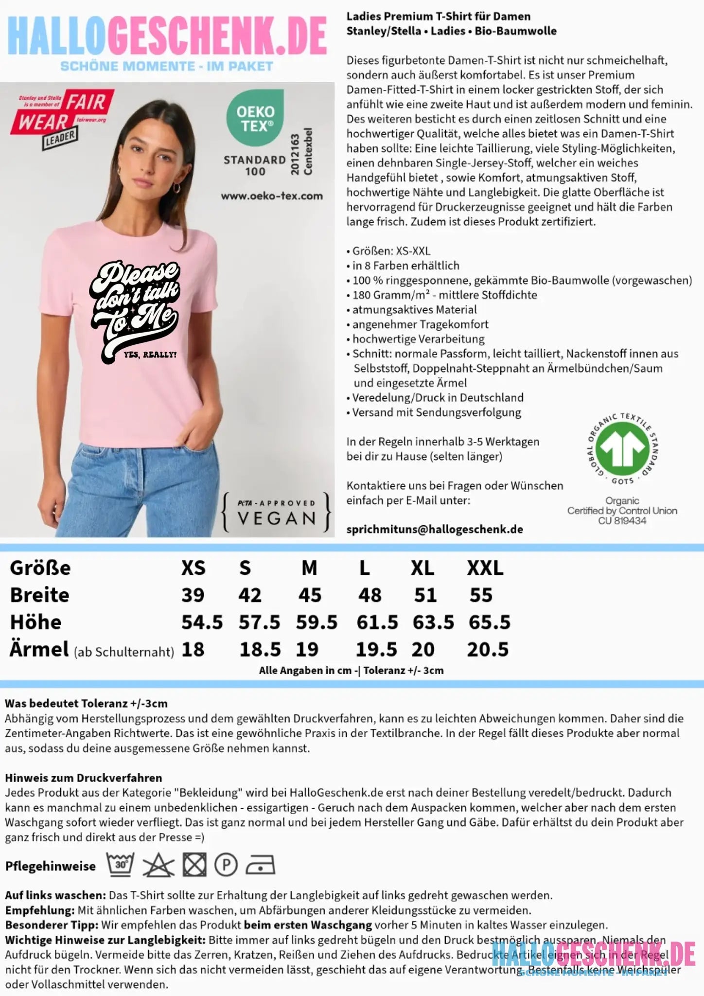 Don´t talk to me • Ladies Premium T-Shirt XS-2XL aus Bio-Baumwolle für Damen • Exklusivdesign • personalisiert