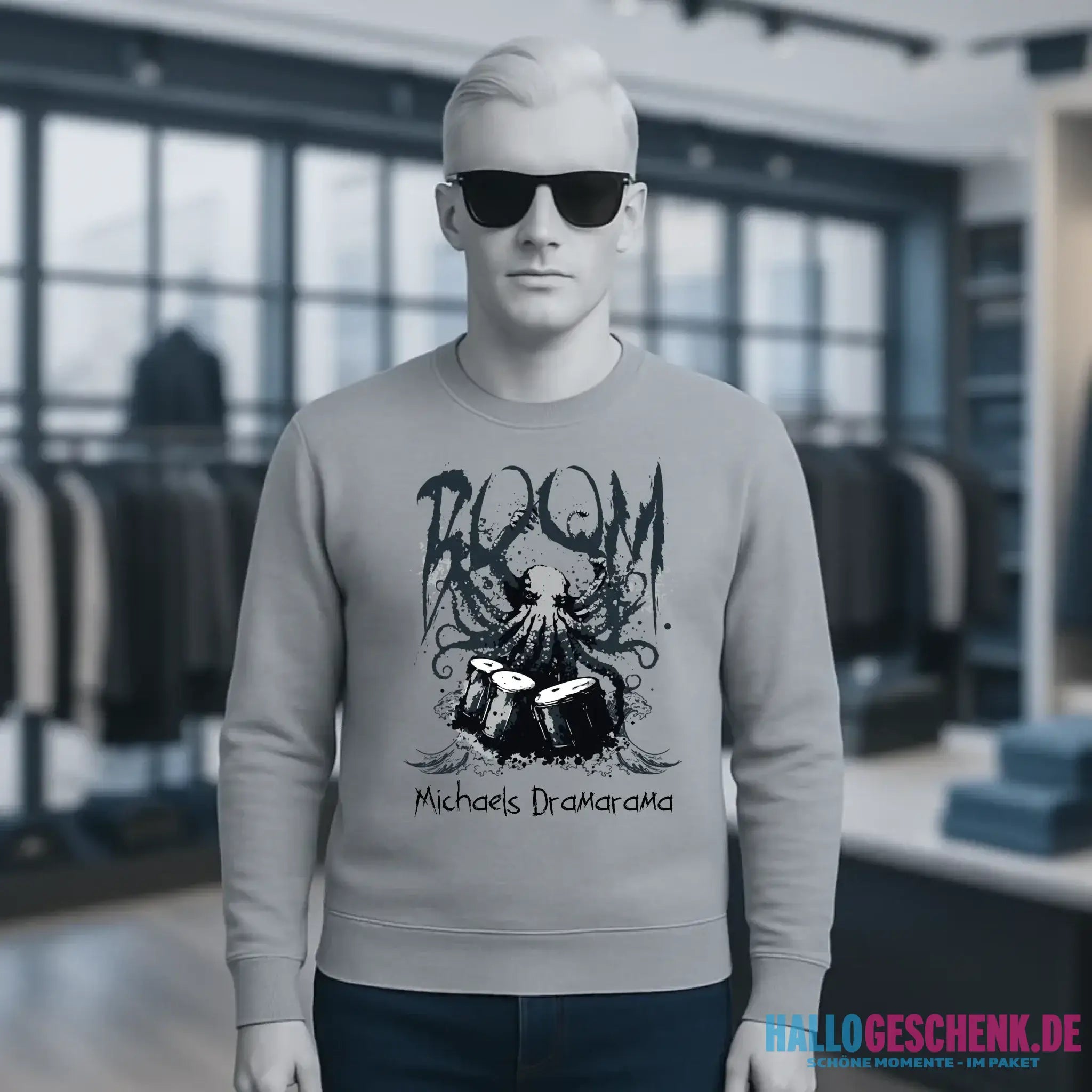 Drama Drummer Schlagzeuger + Wunschtext • Musik • Unisex Sweatshirt Bio-Baumwolle in 4 Farben XS-3XL • personalisiert