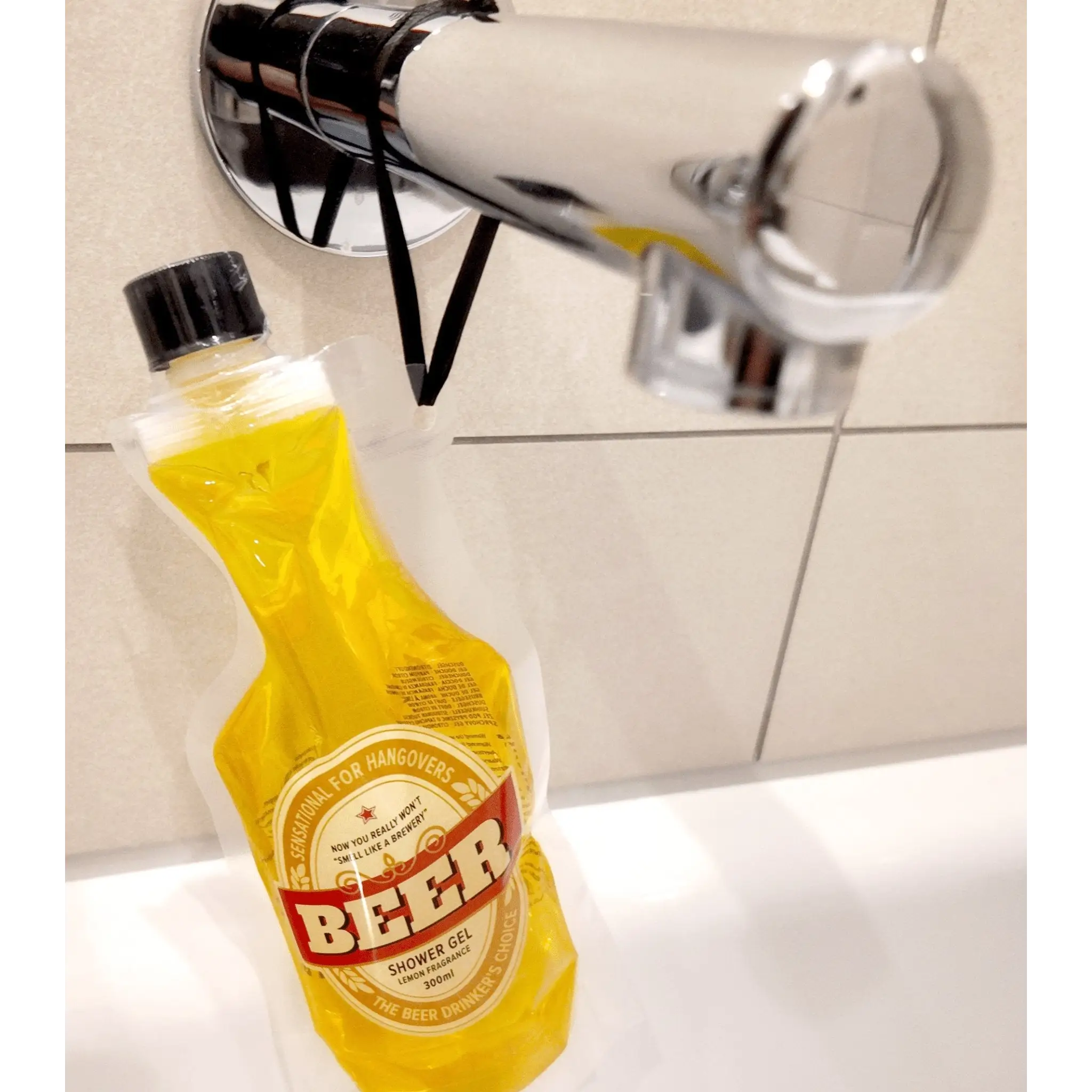 Duschgel mit Zitronenduft • Bier • Beer • ca. 300 ml im PET-Beutel • Scherzartikel • Wiederverwendbar