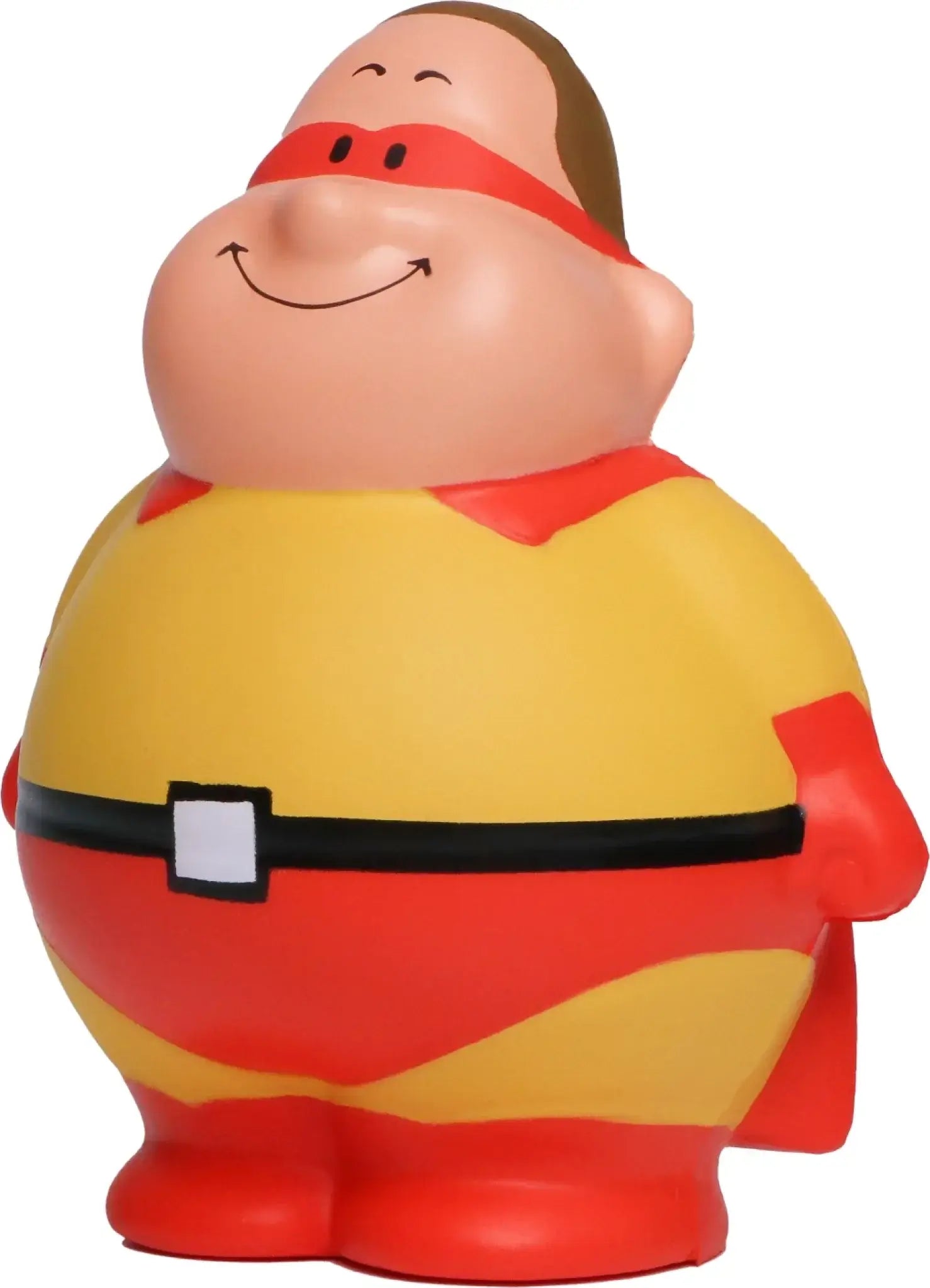 Großmenge mit logo super bert squeezies quetschfigur anti-stress held mit roter maske, gelbem torso und roter hose