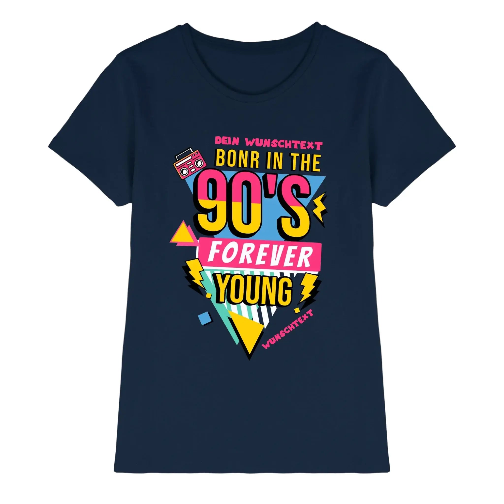 Boombox • mehrere Artikel • ’Statement-Collection’ • Wunschtext • Mein Motiv • Retro - Premium Damen T-Shirt Bio / Navy
